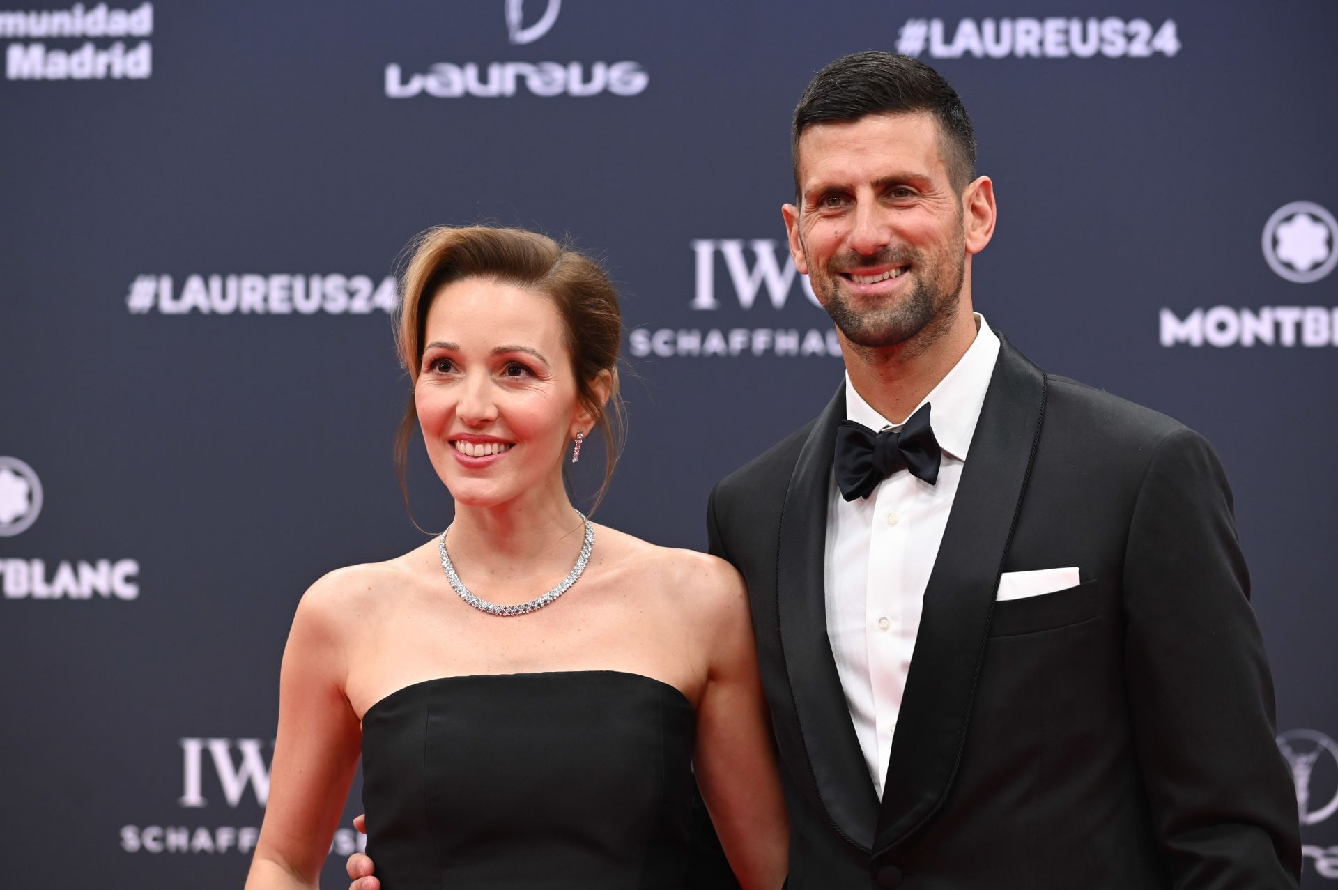 Novak Djokovic (right) with wife Jelena (left) at the 2024 Laureus World Sport Awards Madrid (Source: Getty)