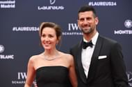 Novak Djokovic (right) with wife Jelena (left) at the 2024 Laureus World Sport Awards Madrid (Source: Getty)