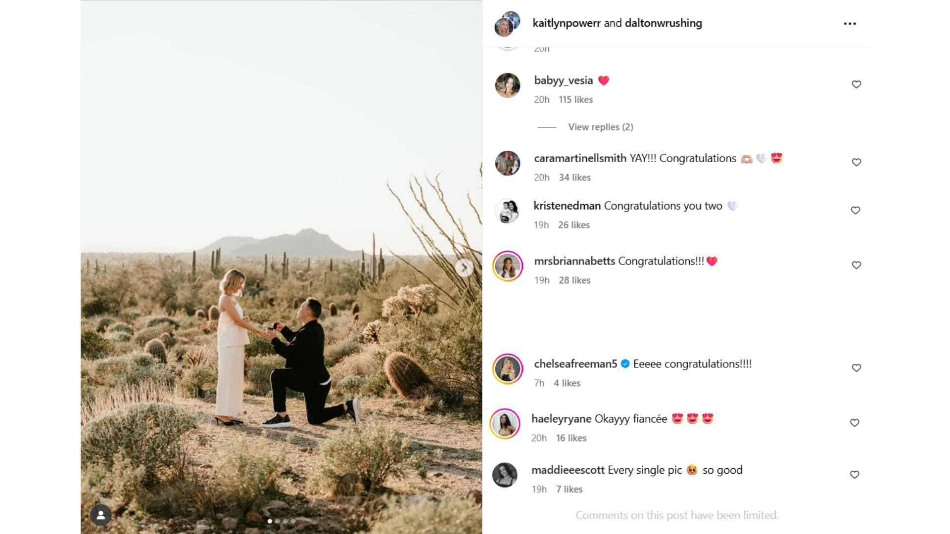 Dodgers wives' comments on Dalton Rushing's fiancée Kaitlyn Power's post (Source: Instagram @kaitlynpowerr)