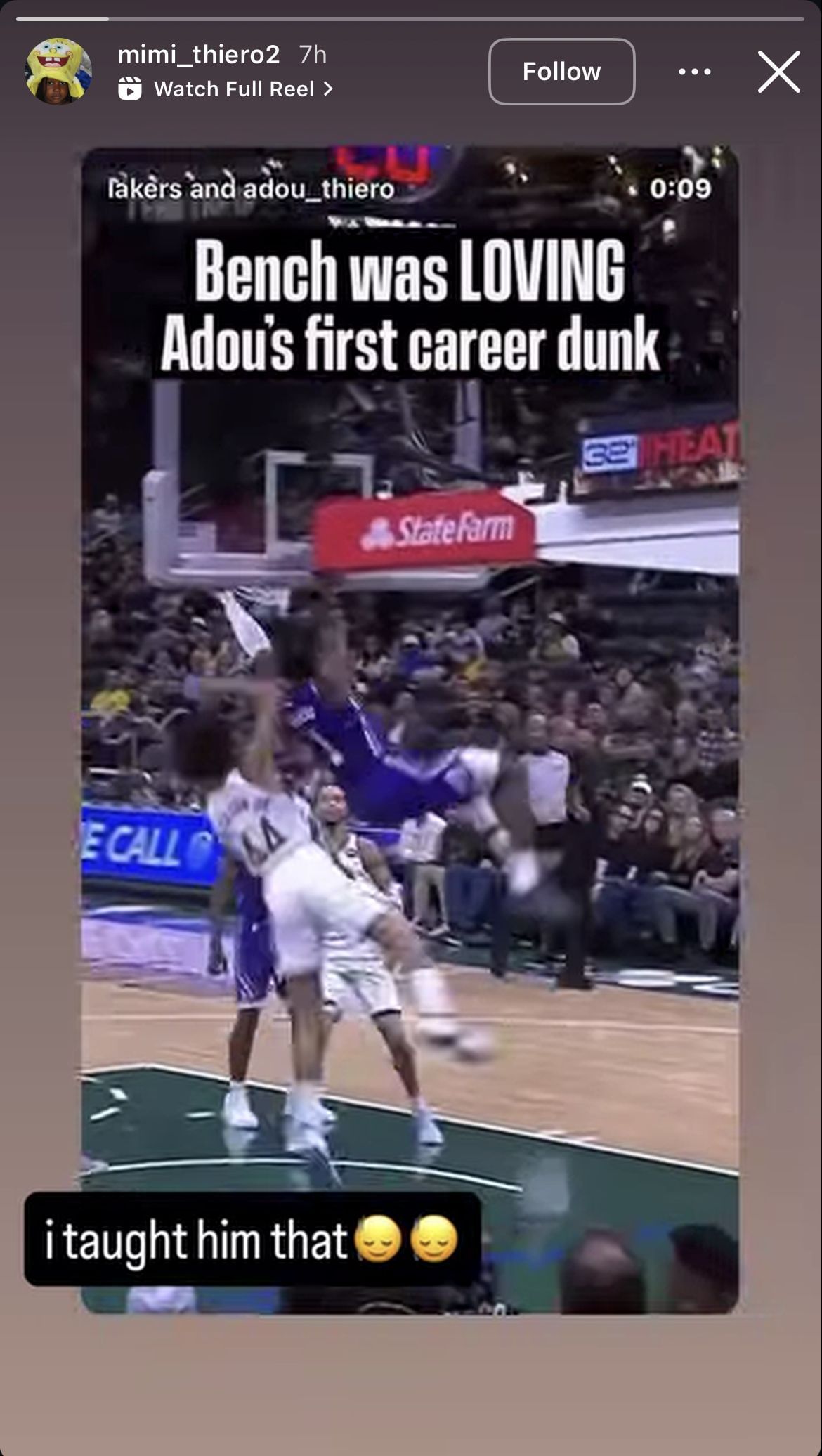 Adou Thiero&rsquo;s sister playfully taunted him after he made his first league dunk in his debut game (Image via Instagram/ @ mimi_thiero2)