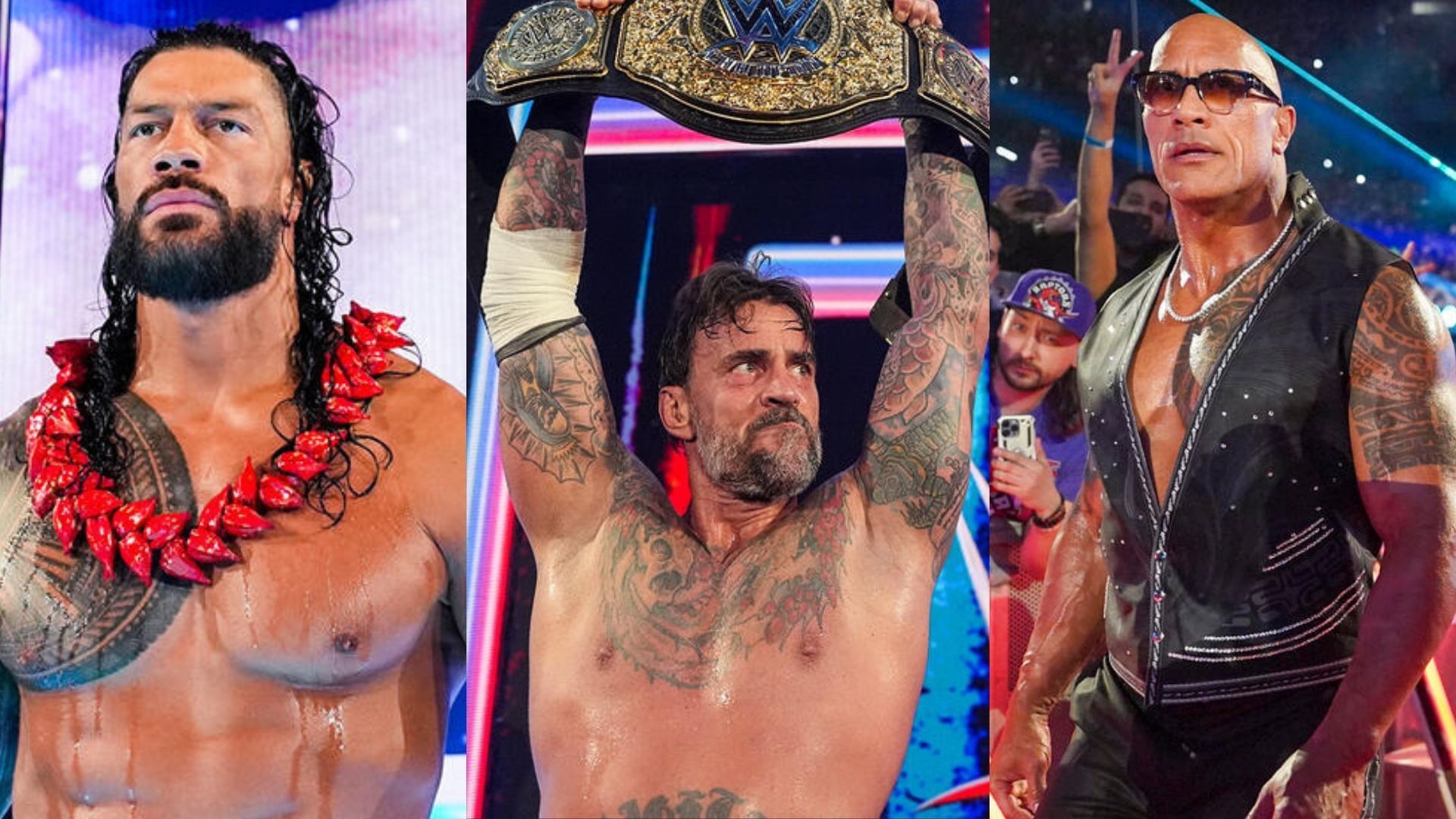 World Heavyweight Champion CM Punk, Roman Reigns and the Rock (Images via WWE