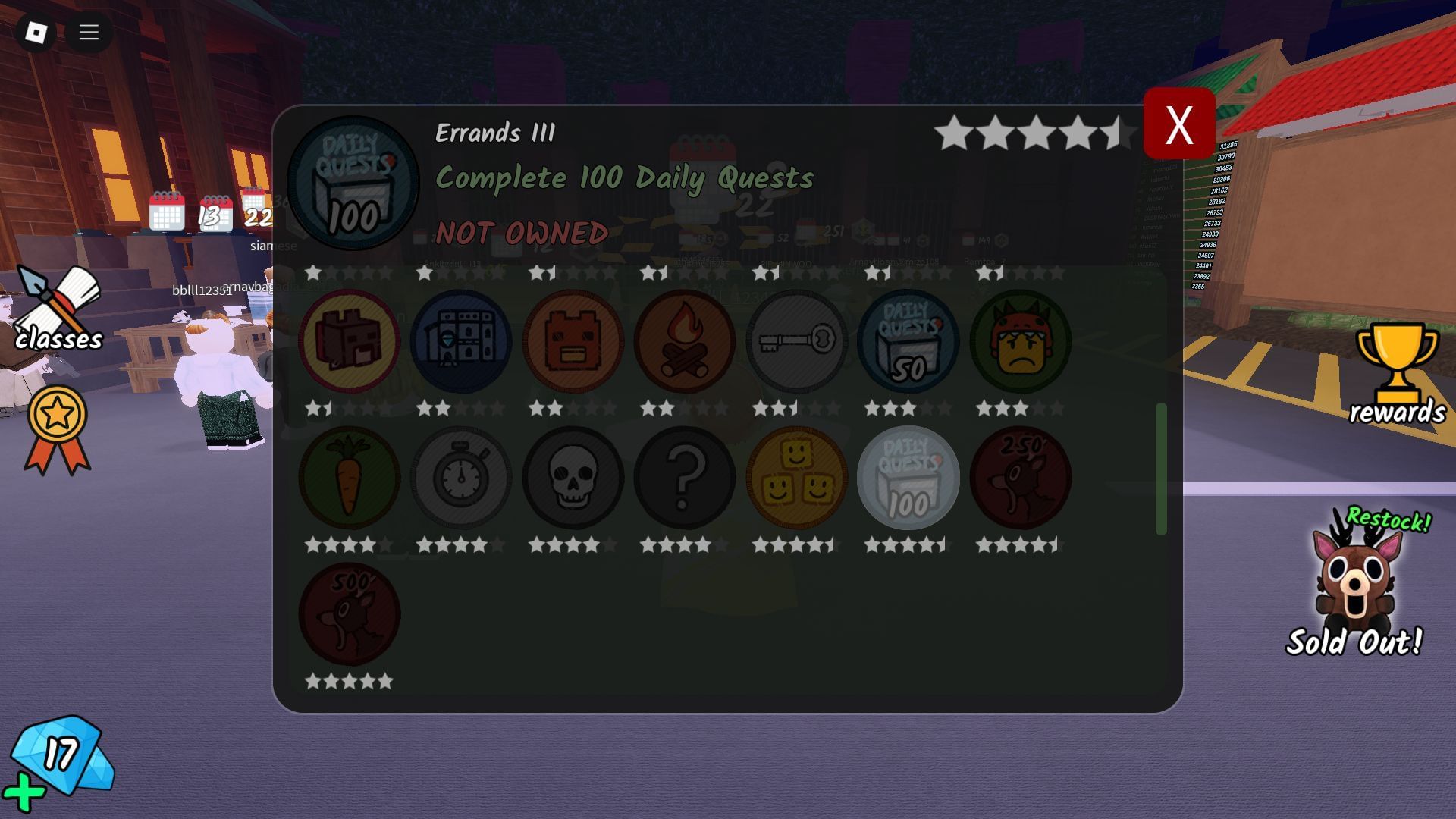 Dokončete 100 denních úkolů a získejte odznak Errands III (obrázek přes Roblox)