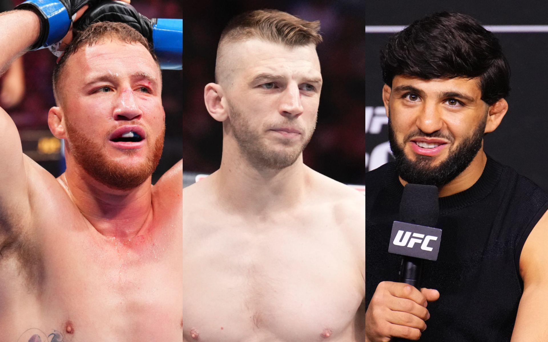 Dan Hooker (middle) explains preferring to fight Arman Tsarukyan (right) over Justin Gaethje (left). [Images courtesy: Getty Images]
