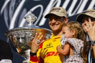 Alex Palou and his family with his fourth IndyCar championship trophy at the IndyCar Borchetta Bourbon Music City Grand Prix - Source: Getty