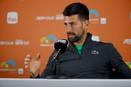 Novak Djokovic during a press conference at the 2025 Miami Open (Source: Getty)