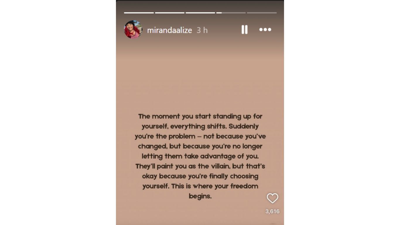 Miranda Alize&#039;s IG story [Screengrab via @mirandaalize on Instagram]