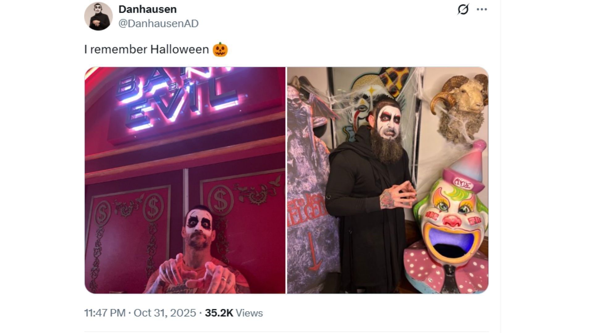 Screenshot of Danhausen&#039;s tweet with a picture of CM Punk [Image credit: @DanhausenAD on X]