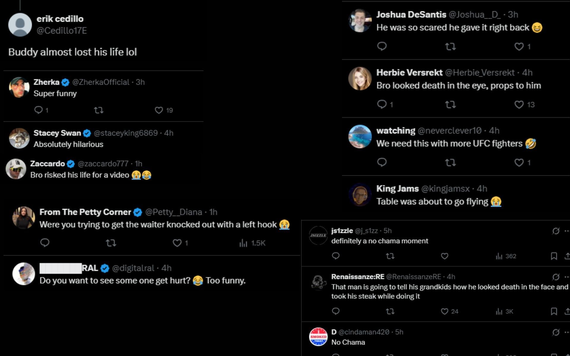 Fans react to Alex Pereira being pranked by Nina-Marie Daniele. [Screenshots courtesy: @Ninadrama on X]