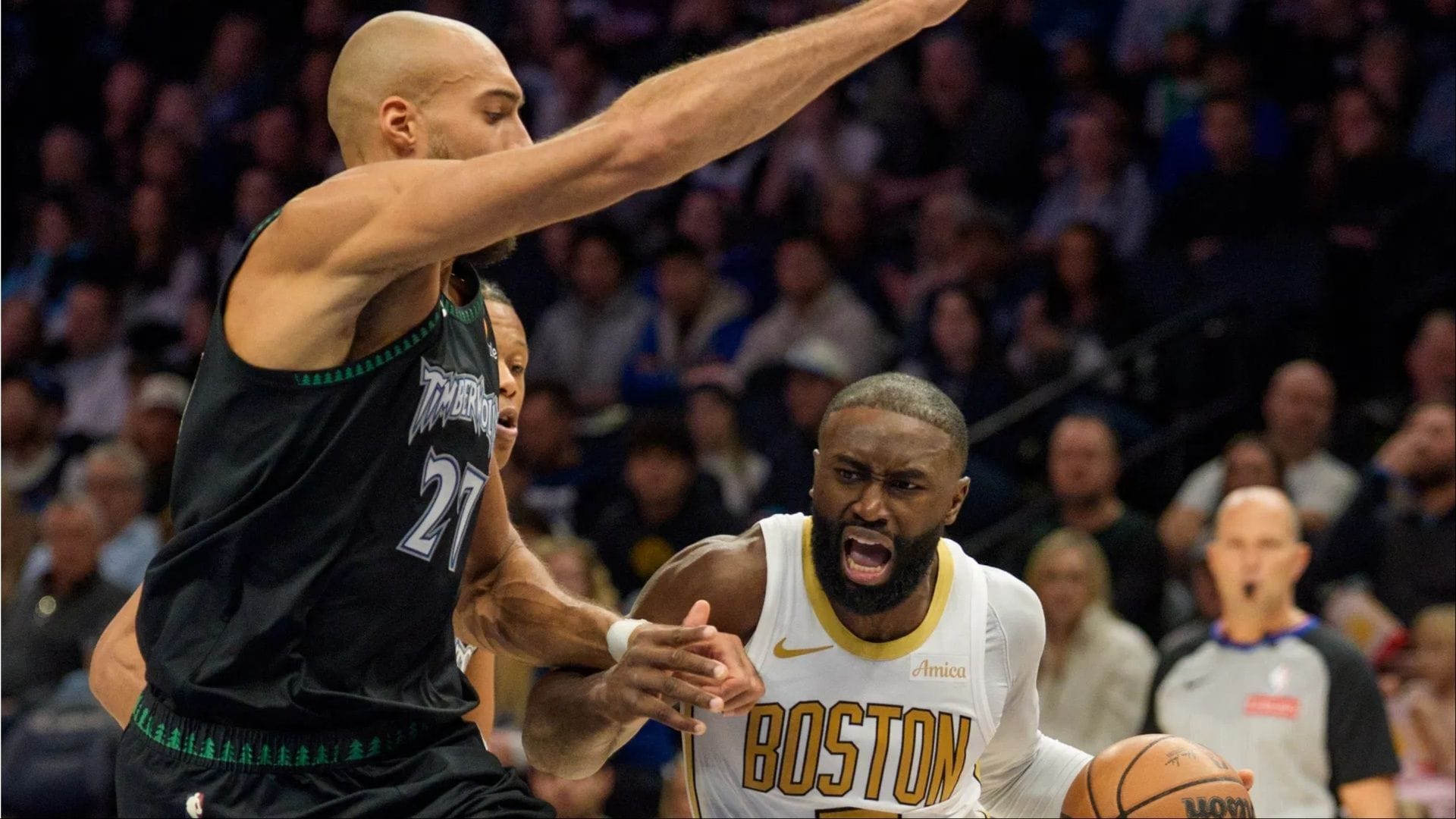 Rudy Gobert Starts Madness By Seemingly Handing Bald Ultimatum to Jaylen Brown Amid Fake Hairline Drama. (Photo: IMAGN)