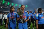 Harmanpreet Kaur with the World Cup trophy. (Credits: Getty)