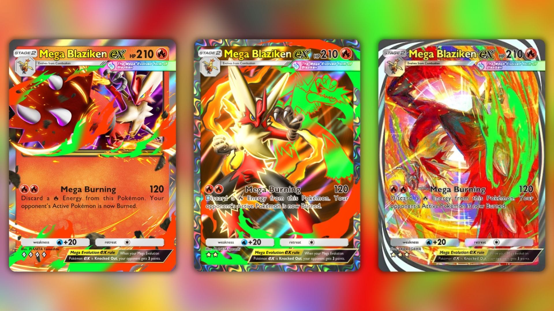All Mega Blaziken ex variants as seen in the game (Image via The Pokemon Company)
