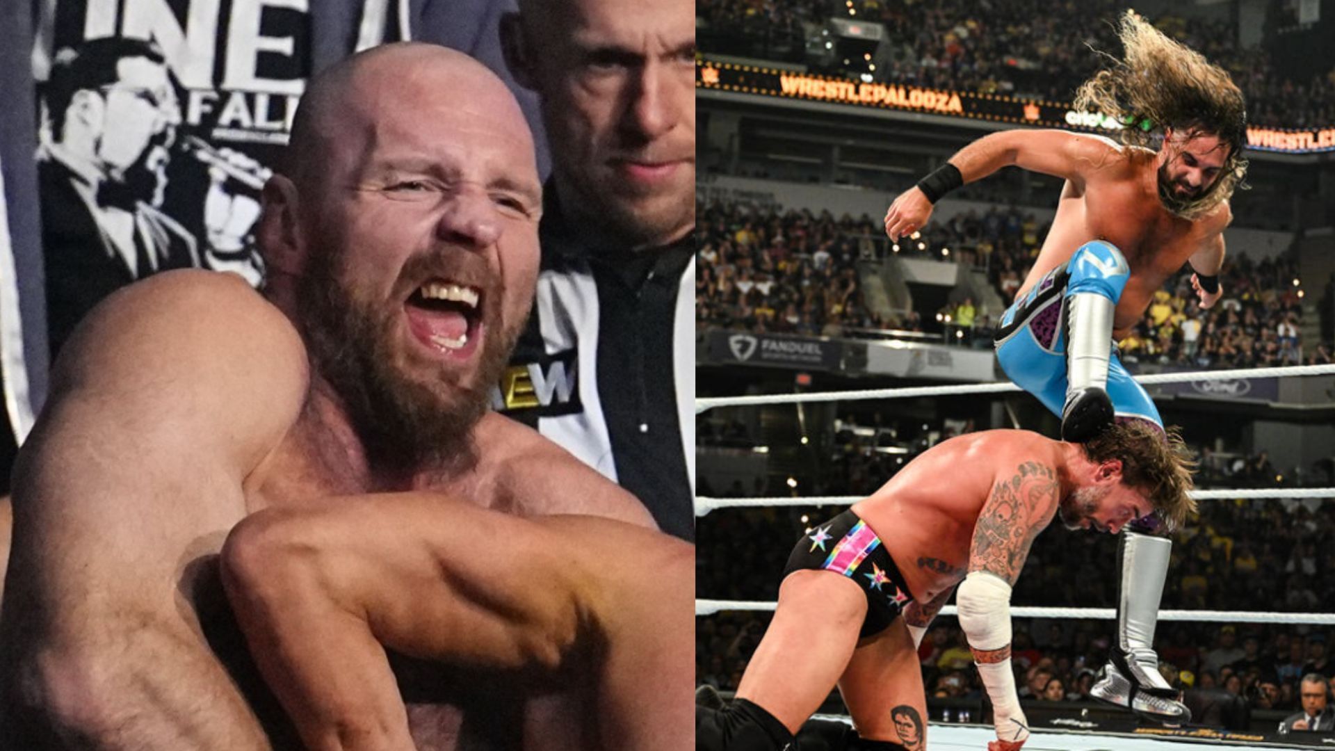 Jon Moxley and Seth Rollins were members of Shield. (Images via AEW Facebook and WWE.com) 