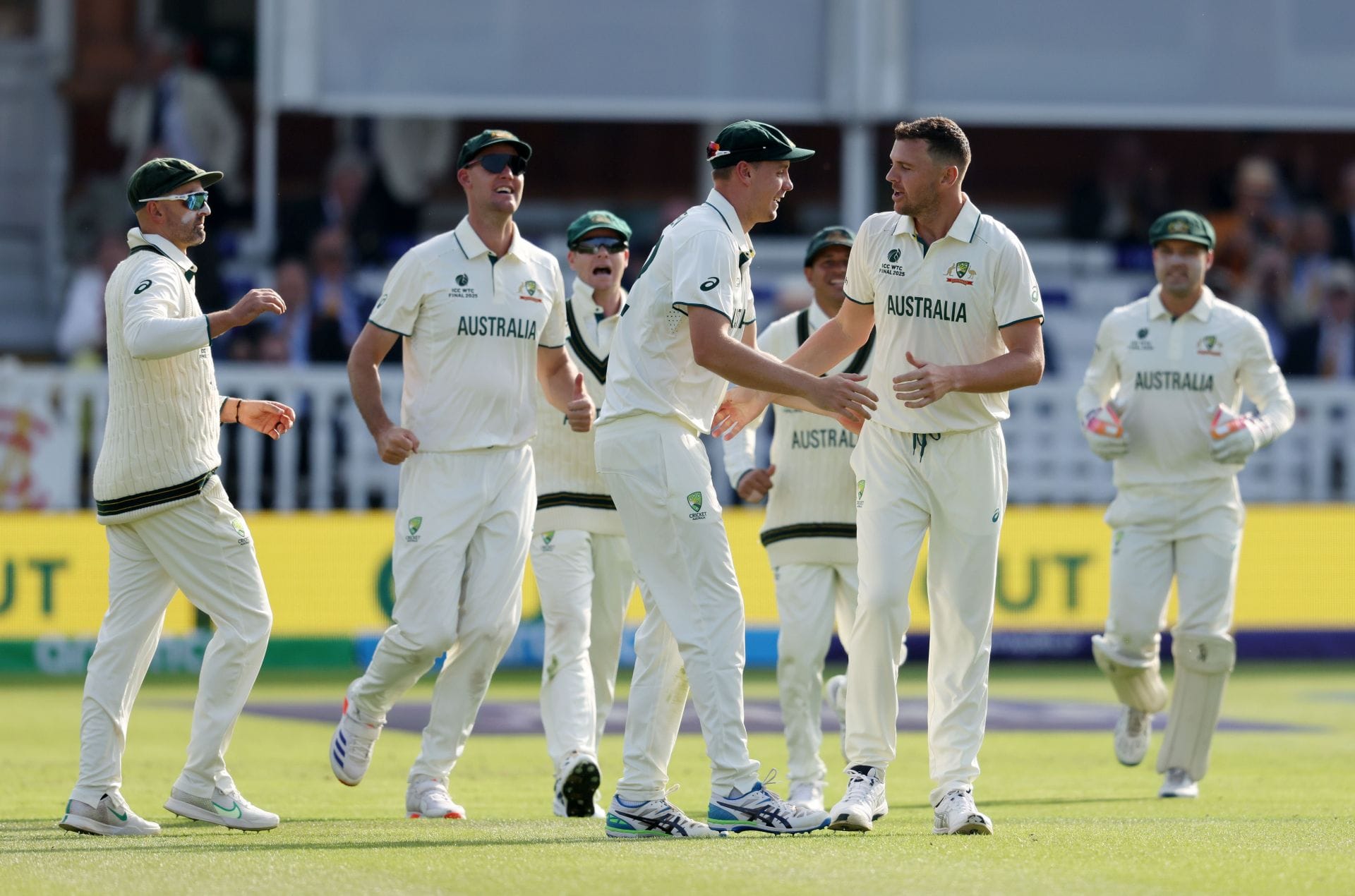 Australia celebrate a wicket during the World Test Championship 2025 final. (Credits: Getty)