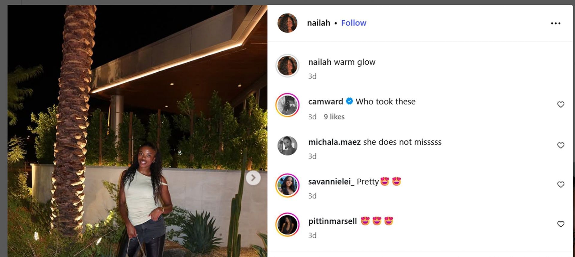 Cam Ward GF Nailah Landon&#039;s IG post/@nailah