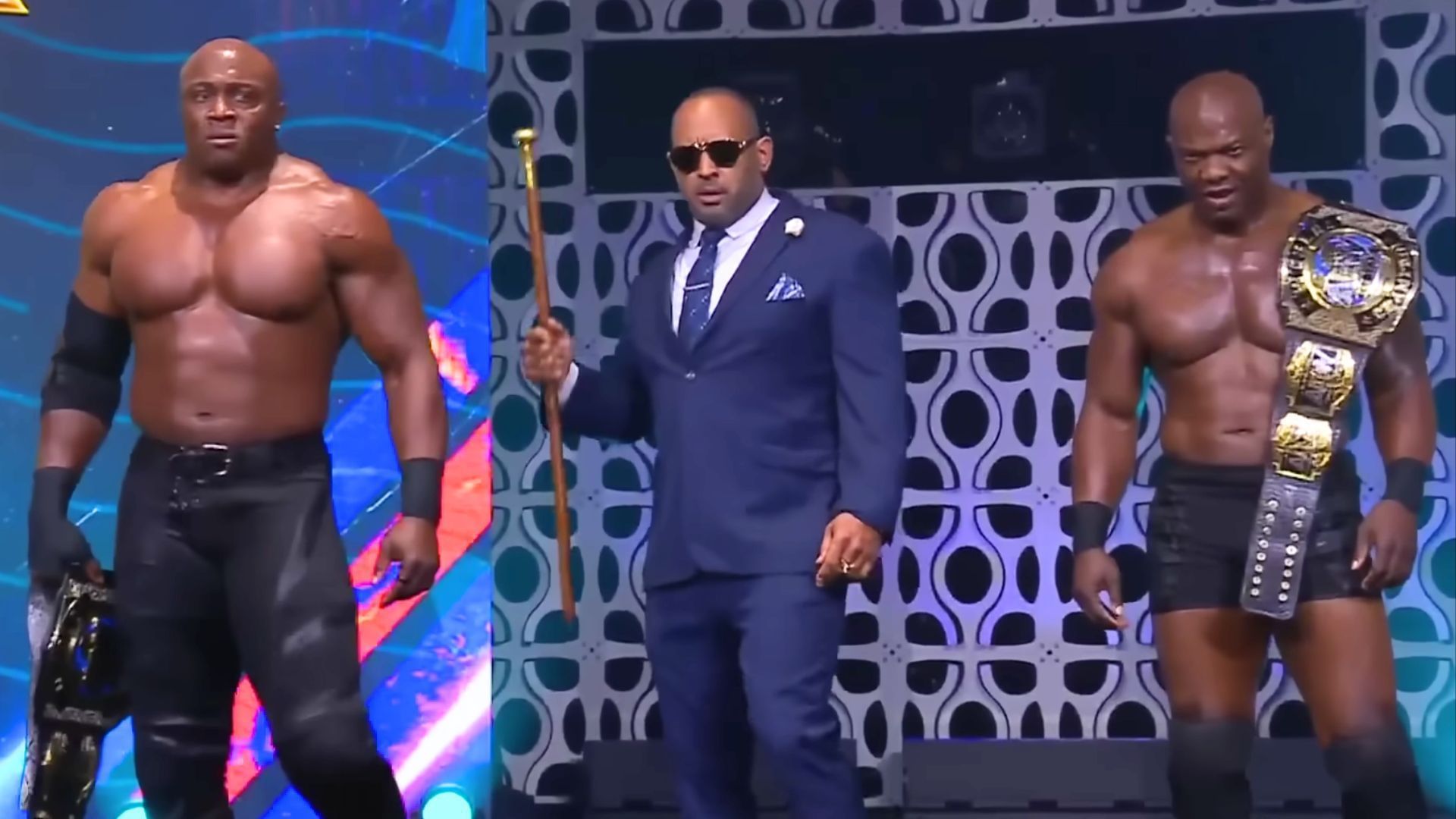 The Hurt Syndicate consists of former WWE stars, Bobby Lashley, MVP and Shelton Benjamin. (Images via AEW YouTube)  