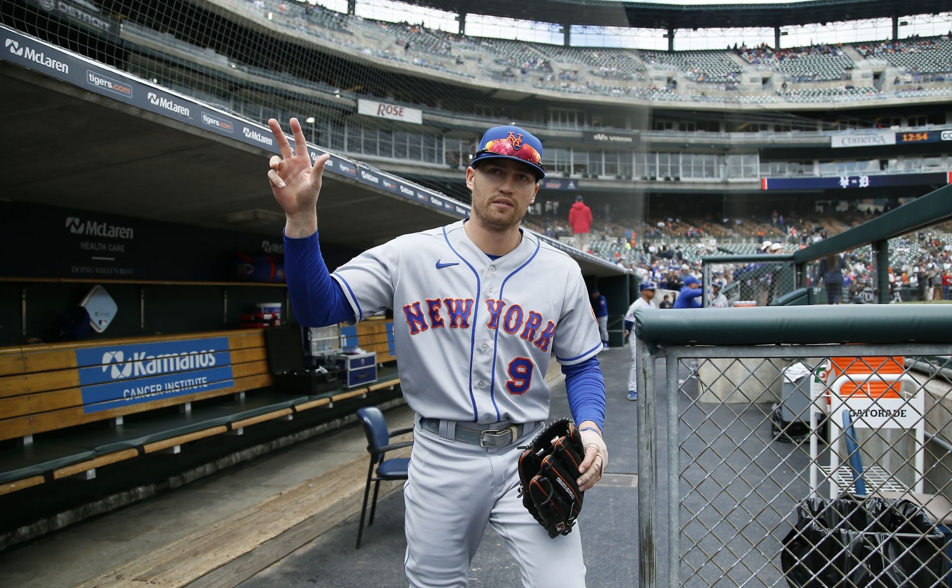 Brandon Nimmo in the New York Mets dugout - Source: Getty