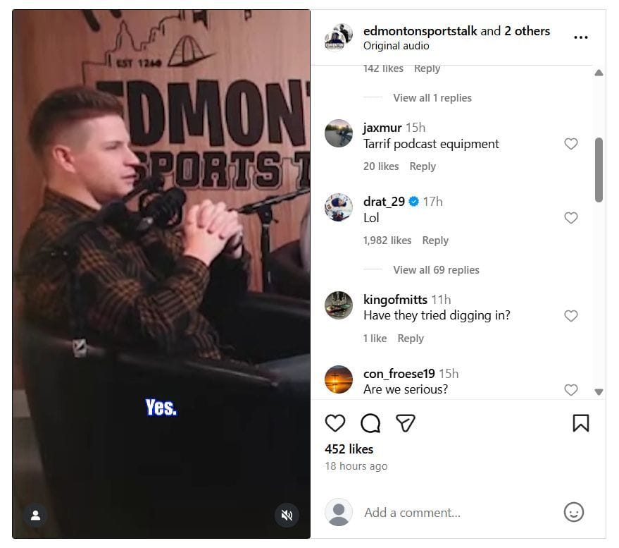 Leon Draisaitl reacted with Lol to Edmonton Sports Talk