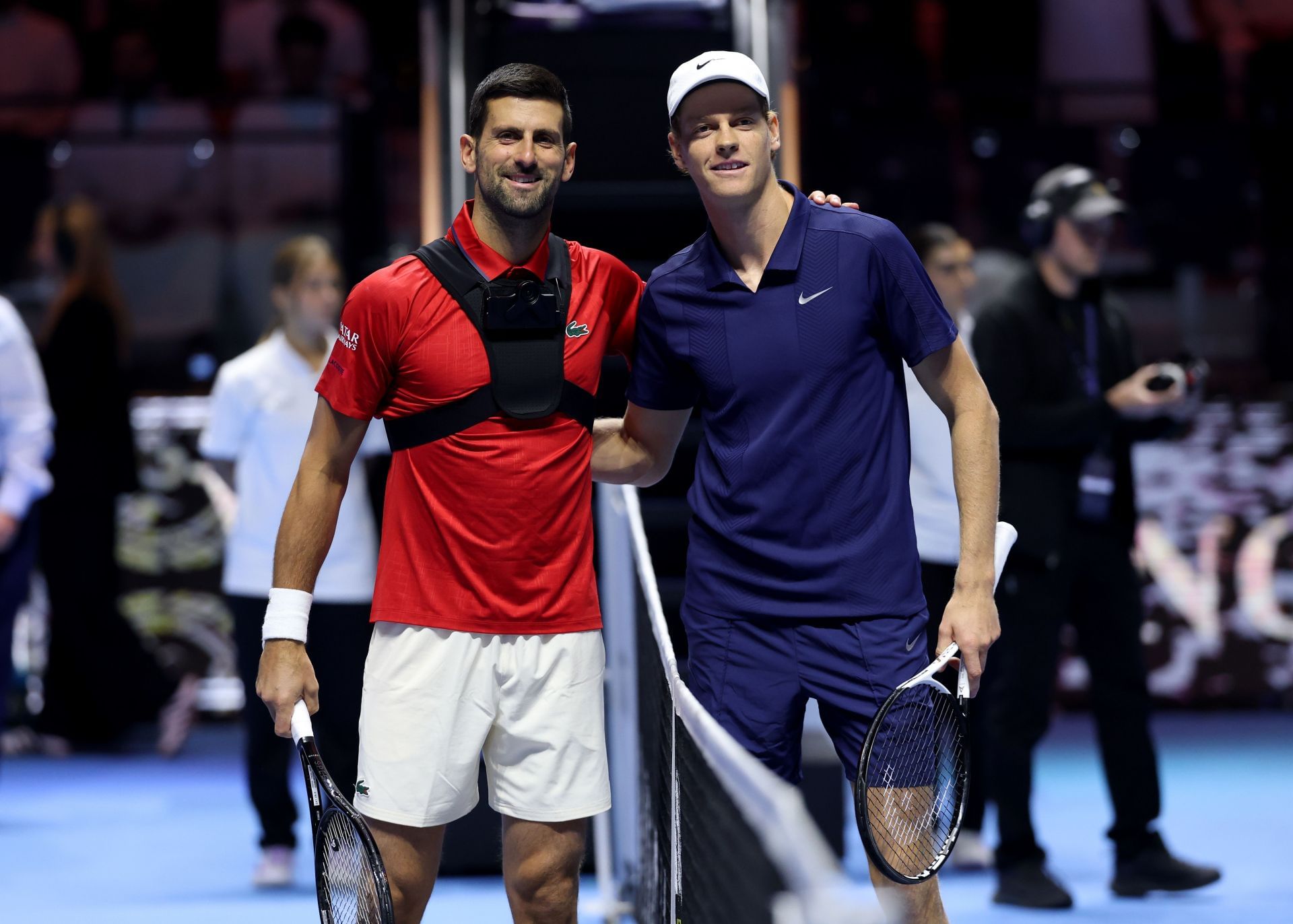 Novak Djokovic and Jannik Sinner pictured at the 2025 Six Kings Slam | Image Source: Getty