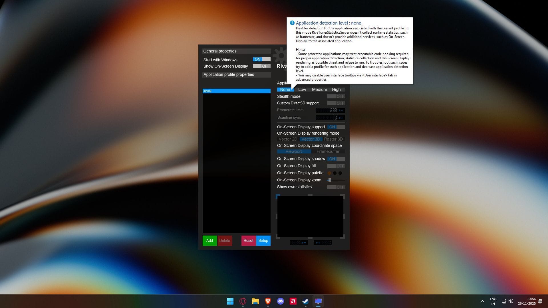 Tweak Rivatuner Application detection settings (Image via SK Gaming || Rivatuner Statistics Server)
