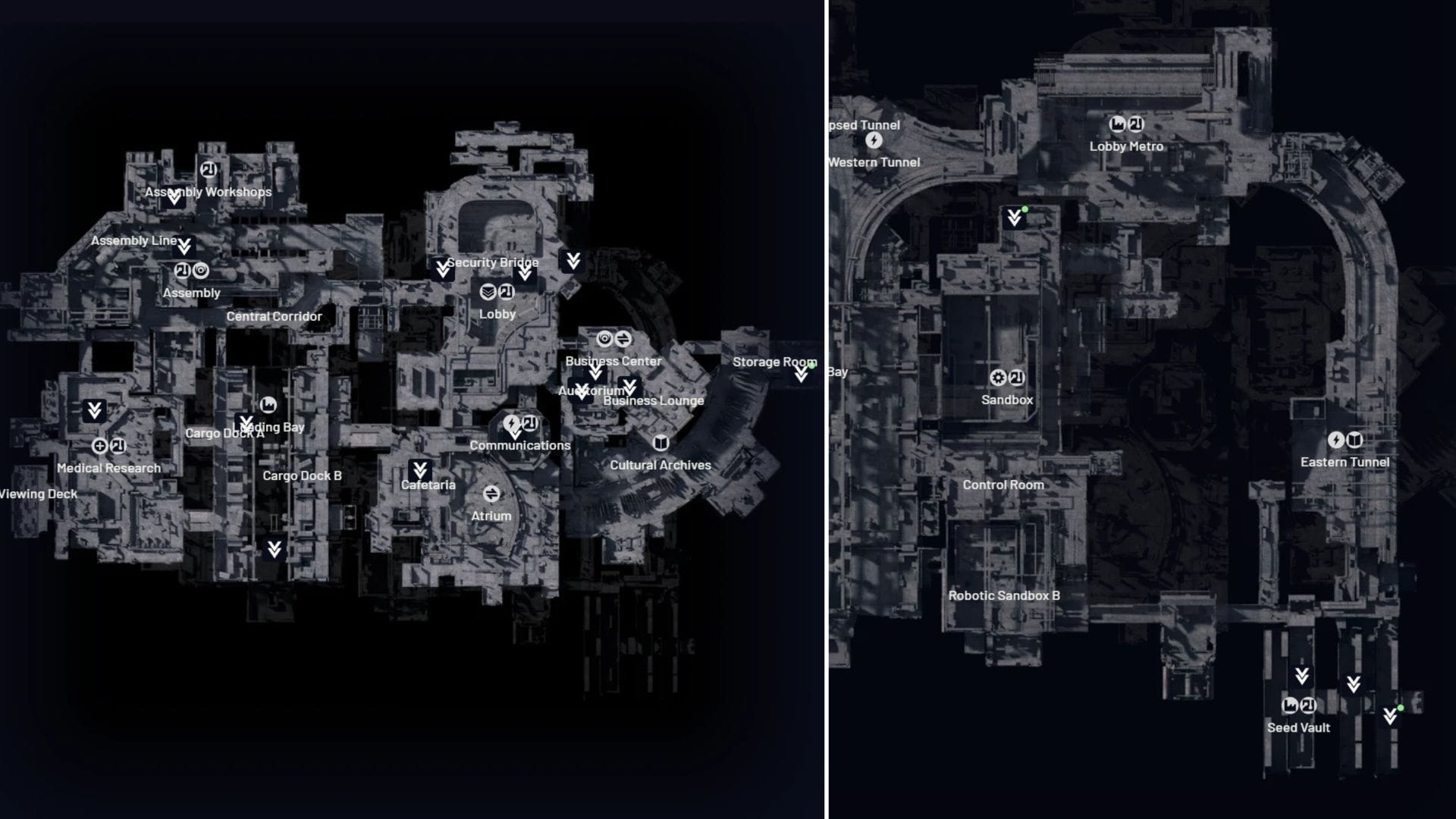 Stella Montis Top and Bottom level maps (Image via arcraidersmaps.app)