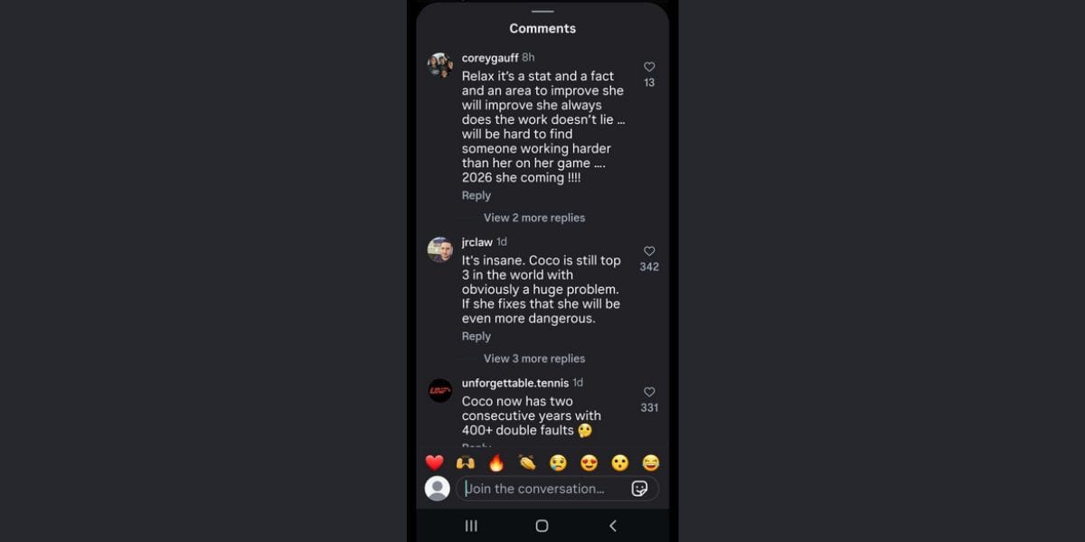 Corey Gauff&#039;s response. (Source: Instagram - @coreygauff)