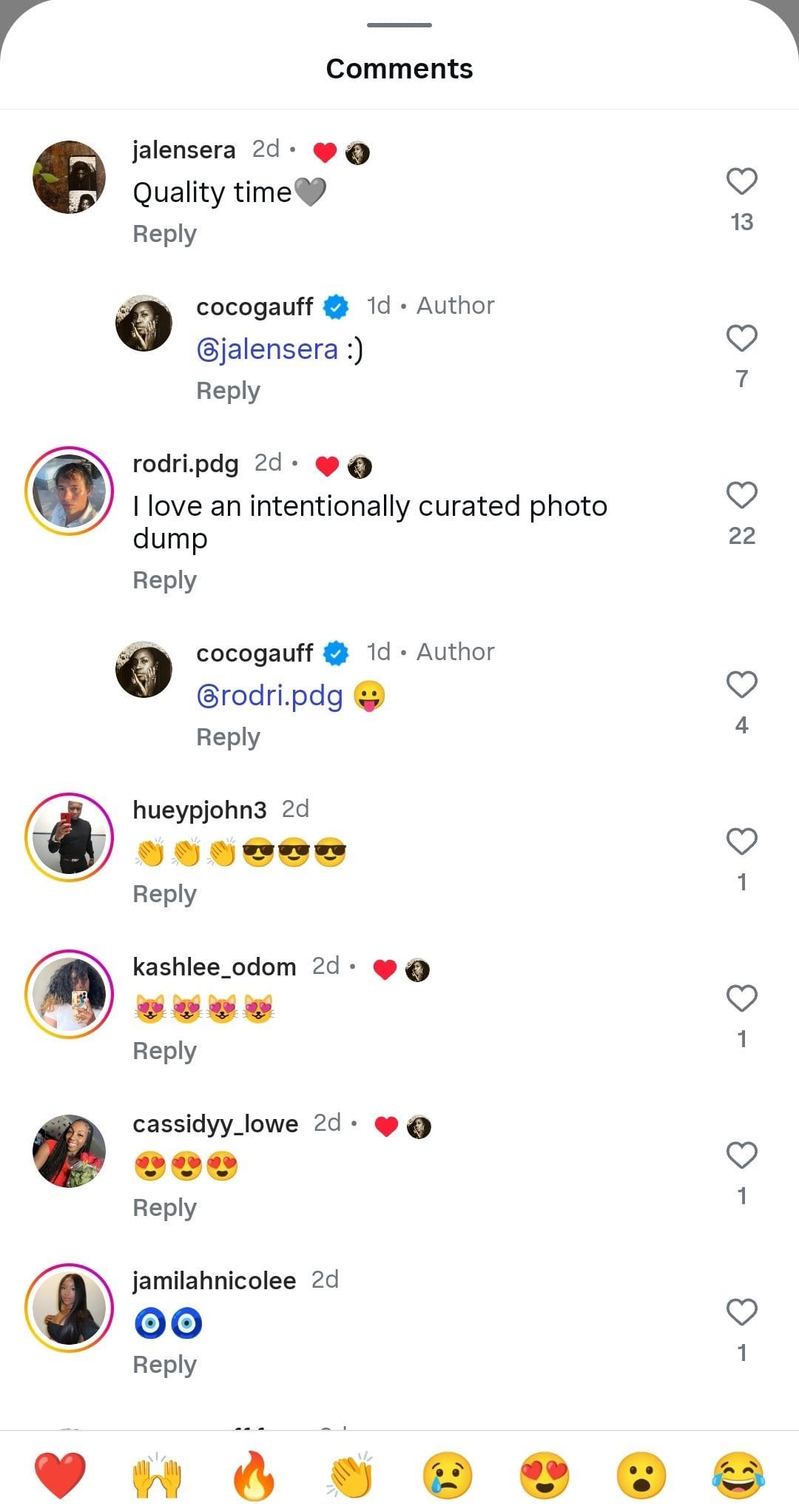 Jalen Sera&#039;s comment on Coco Gauff&#039;s Instagram post, dated Saturday, November 29, 2025 (Source: Instagram/cocogauff)