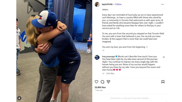 Trey Yesavage's comment on girlfriend Taylor Frick's post (Source: Instagram @taylorfrickk)