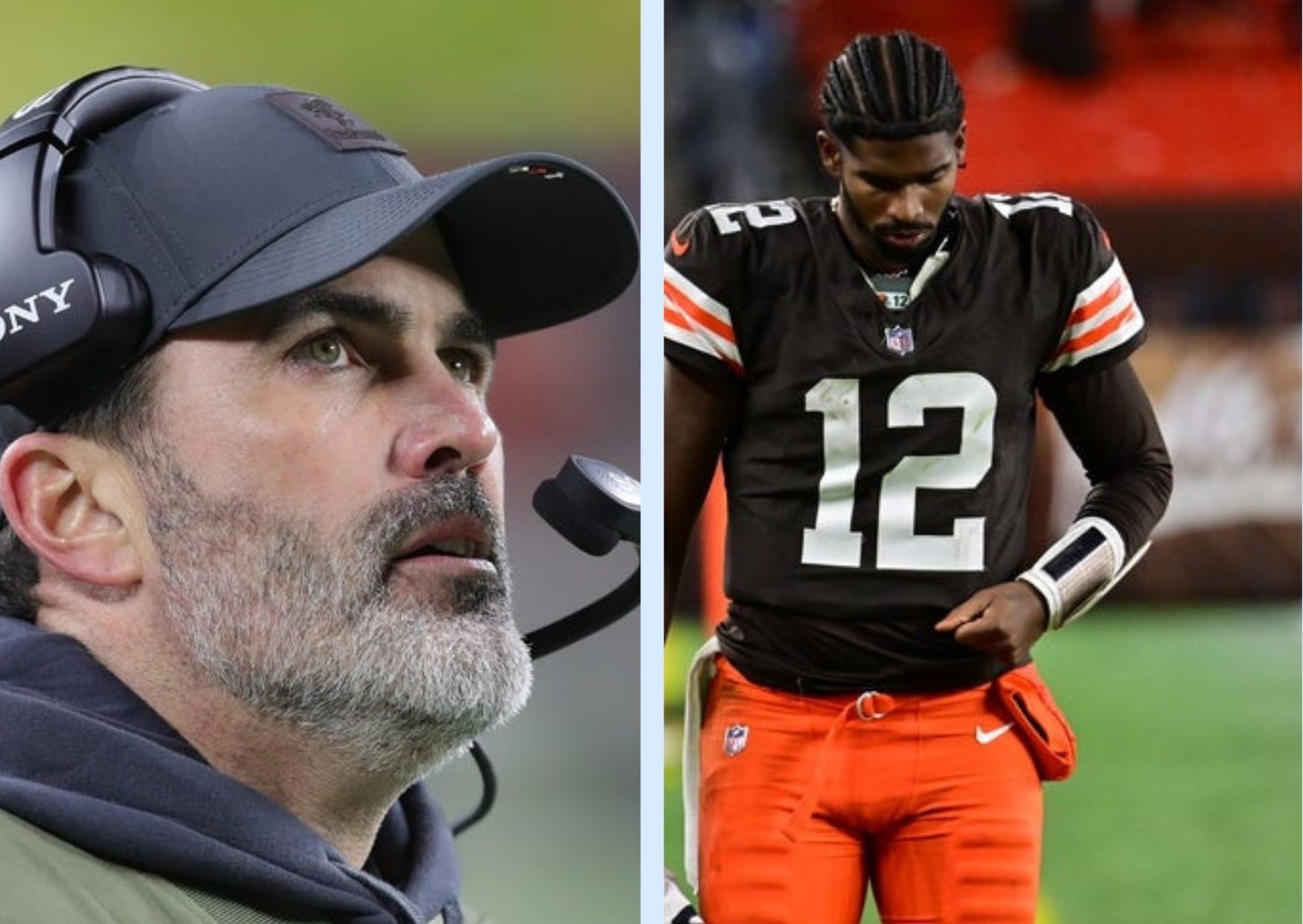 Cleveland Browns head coach Kevin Stefanski and quarterback Shedeur Sanders