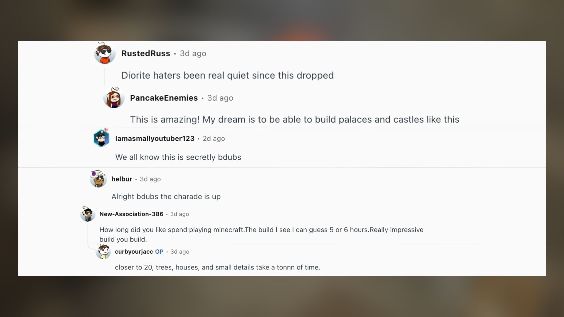 Redditors react to the castle build in Minecraft (Image via Reddit)