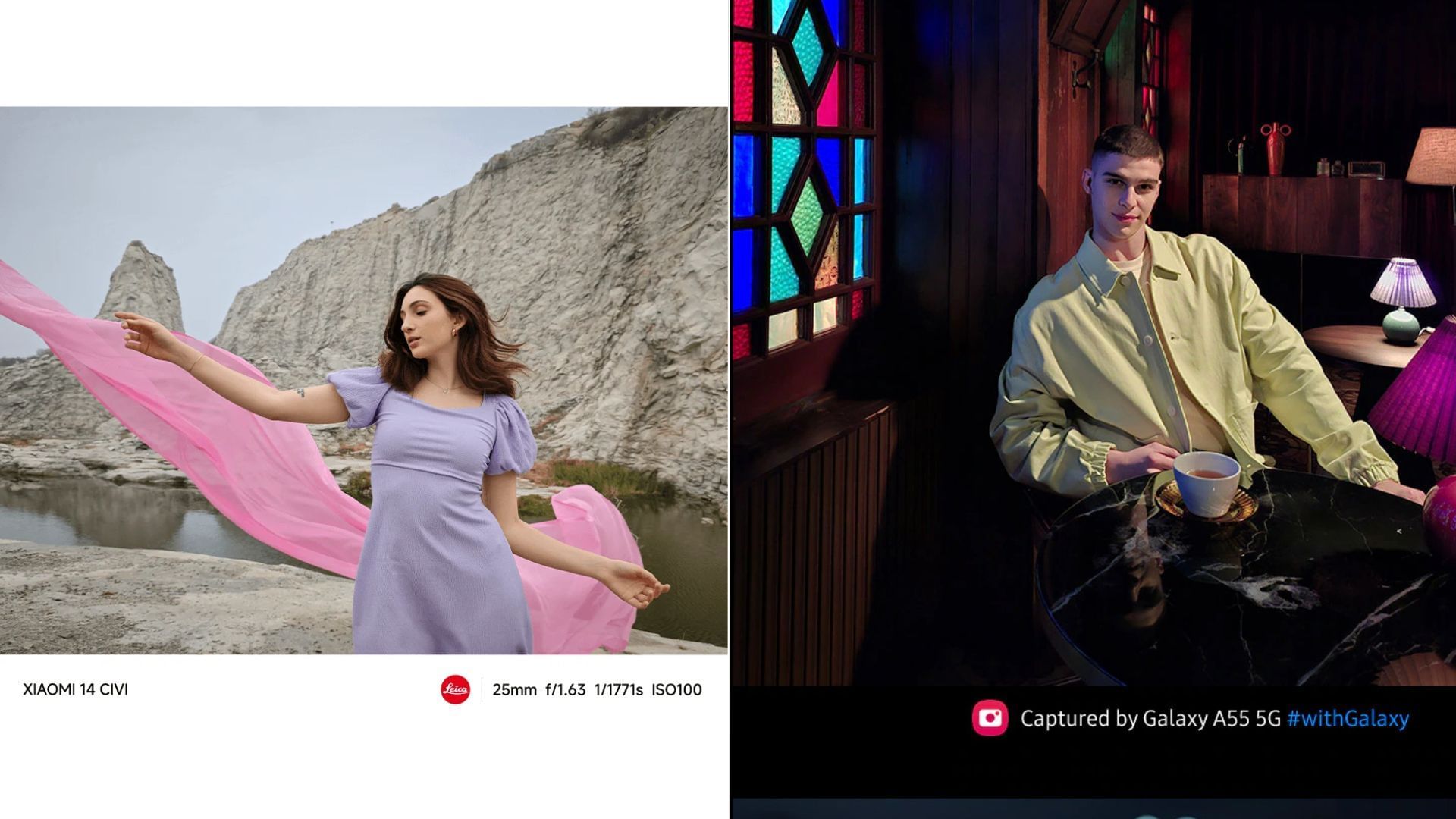 Xiaomi 14 Civi vs Samsung Galaxy A55’s display (Image via Xiaomi/Samsung)