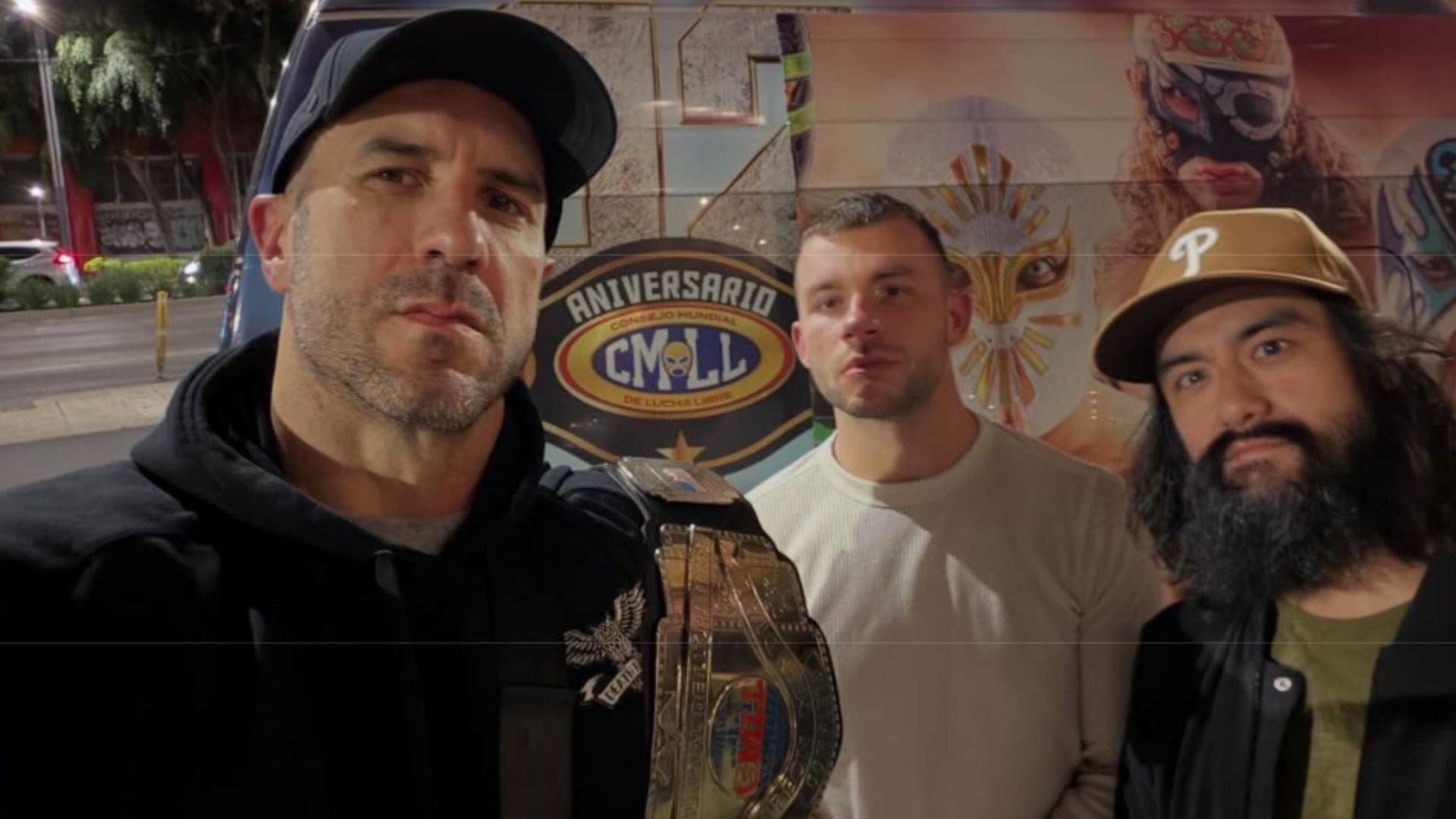 New CMLL World Champion Claudio Castagnoli, with Daniel Garcia and Wheeler Yuta [Image source: Claudio&#039;s IG profile]