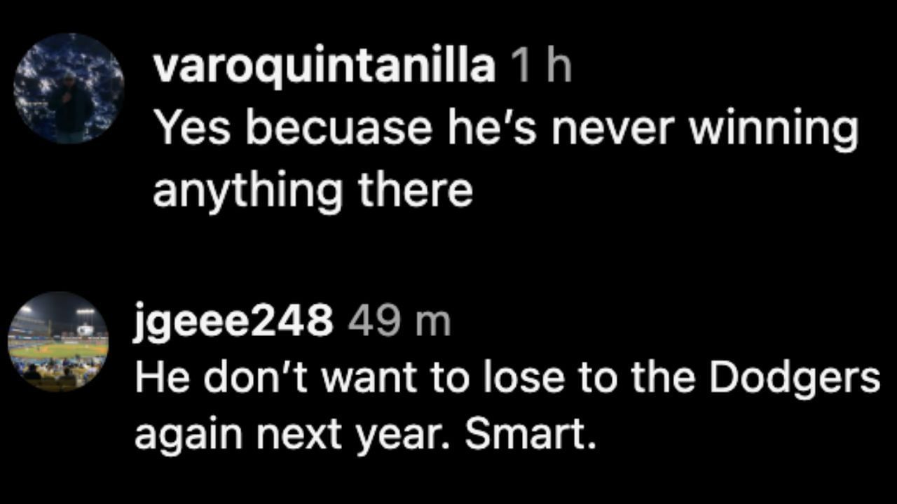 Screenshots of fans' comments on Instagram (Images from - Instagram.com/@talkinbaseball_)