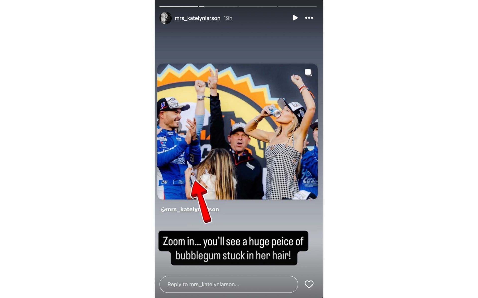 Kyle Larson&#039;s wife, Katelyn Larson&#039;s Instagram story | Source: Instagram/@mrs_katelynlarson