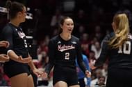 The Nebraska Women's Volleyball team during the match against the Wisconsin Badgers in Madison, Wisconsin. (Photo by Getty Images)