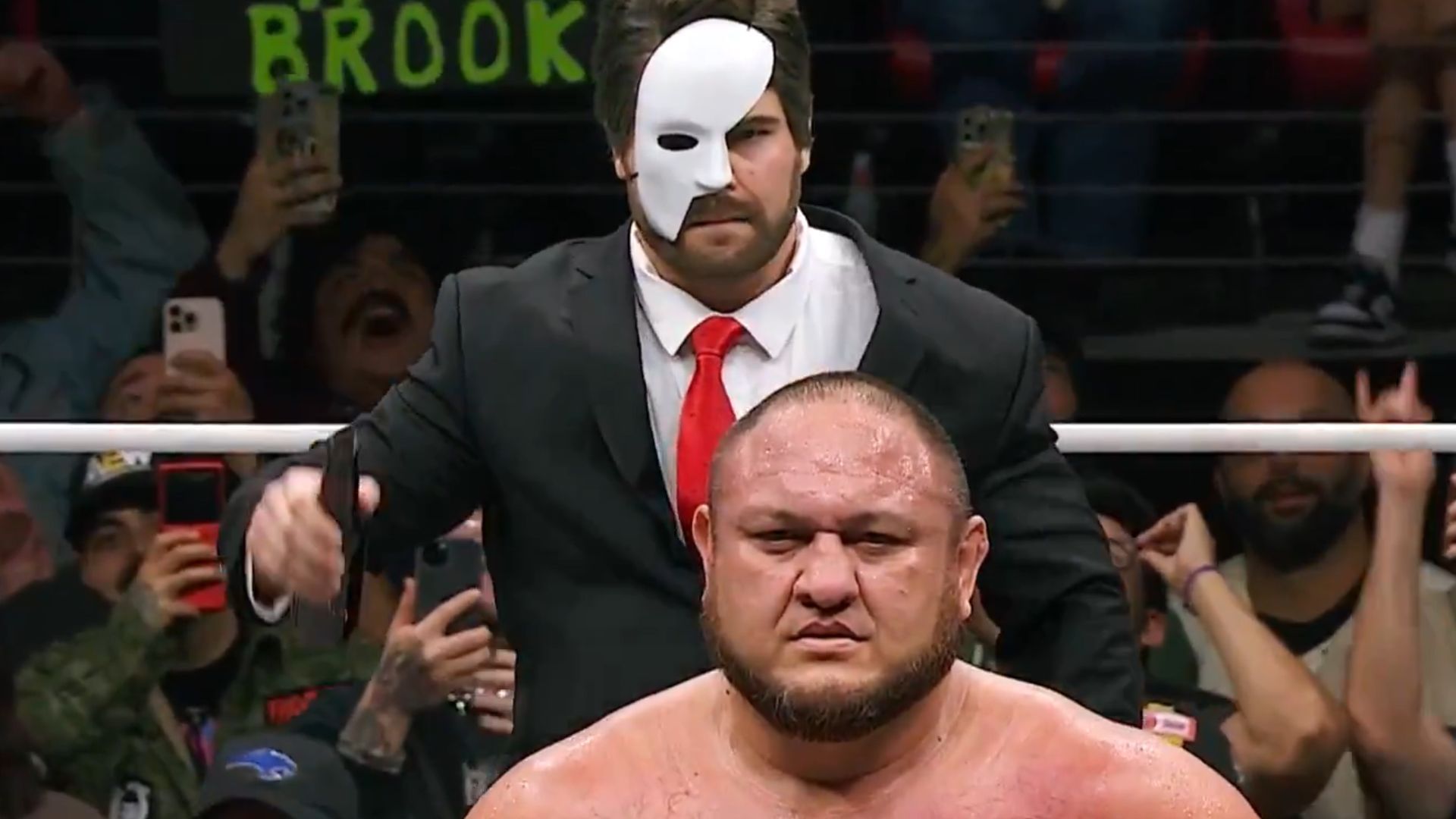 Hangman Page getting the jump on Samoa Joe on Fright Night Dynamite [Image via All Elite Wrestling on YouTube]