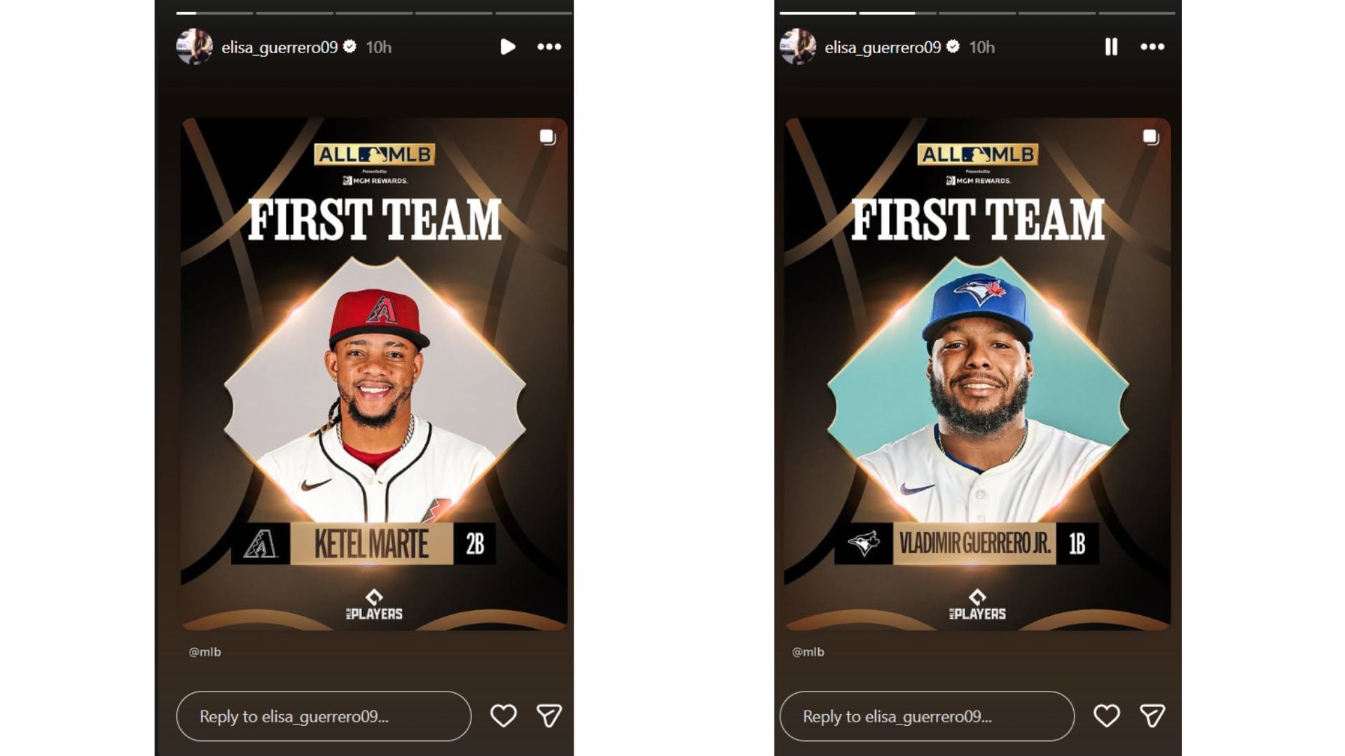 Elisa Marte&#039;s stories for Ketel Marte and Vladimir Guerrero Jr. (Source: Instagram @elisa_guerrero09)