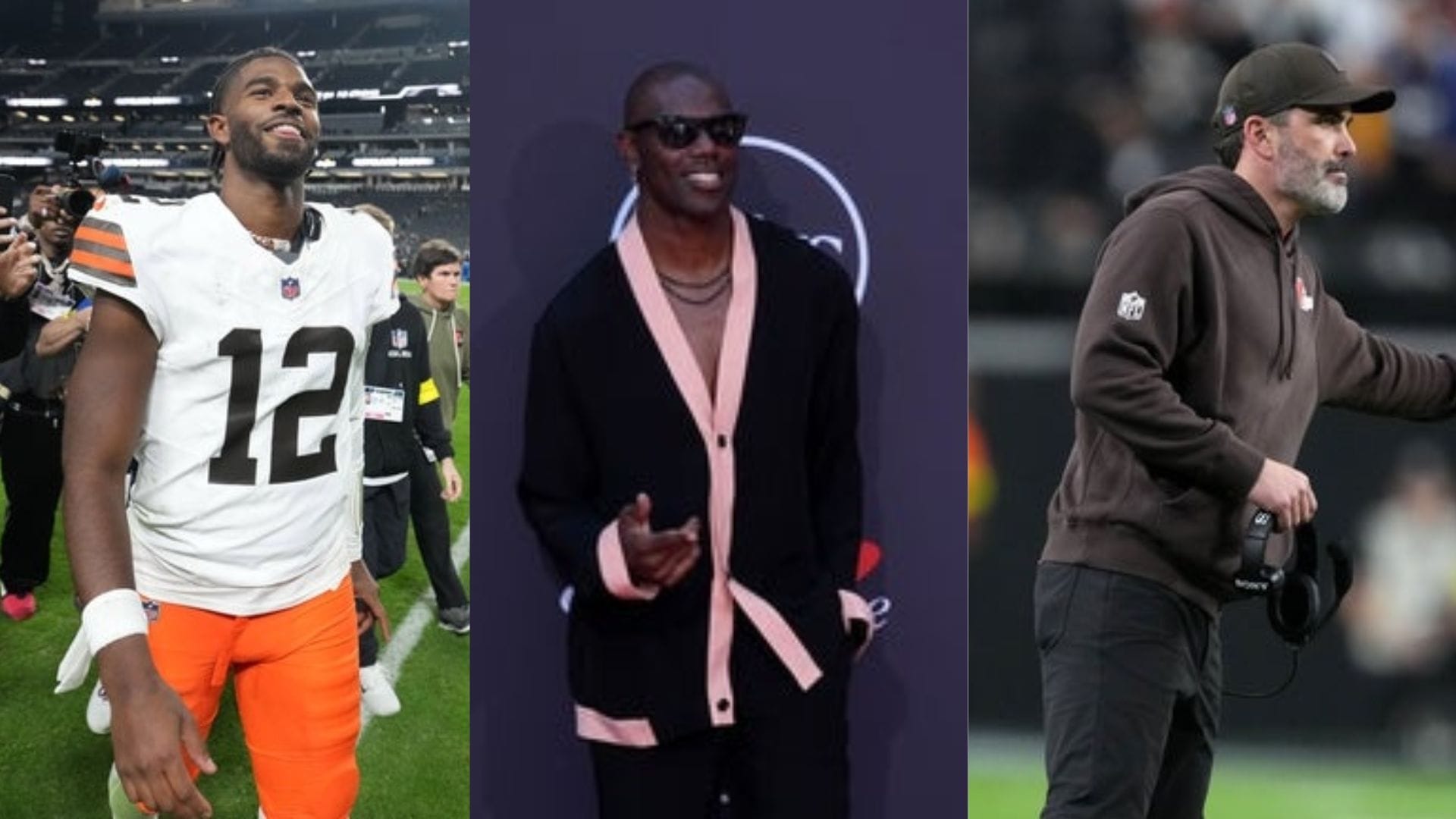 Shedeur Sanders, Terrell Owens and Kevin Stefanski (Source: Imagn)