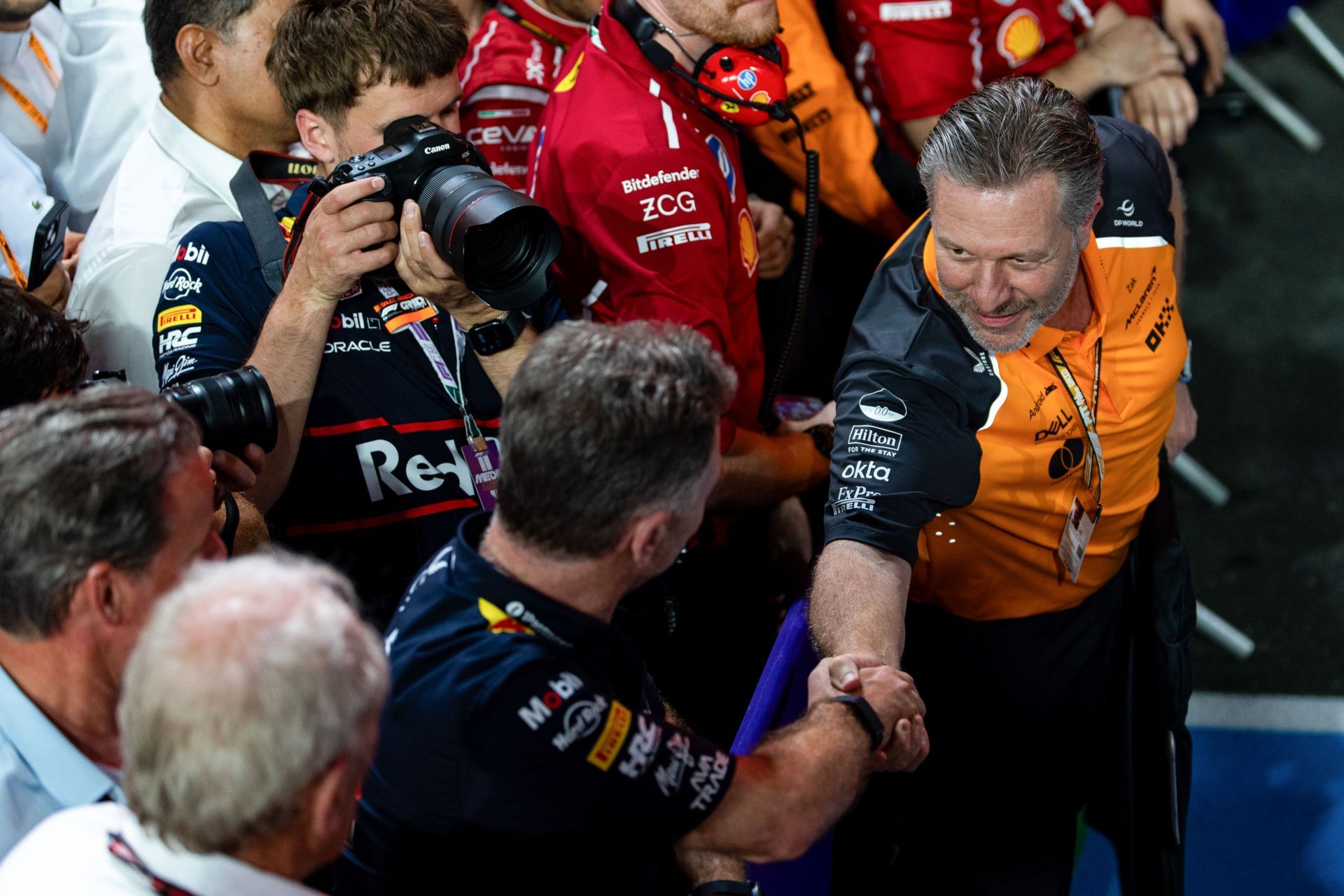 McLaren CEO Zak Brown and Red Bull Racing CEO Christian Horner at Jeddah Corniche. Source: Getty