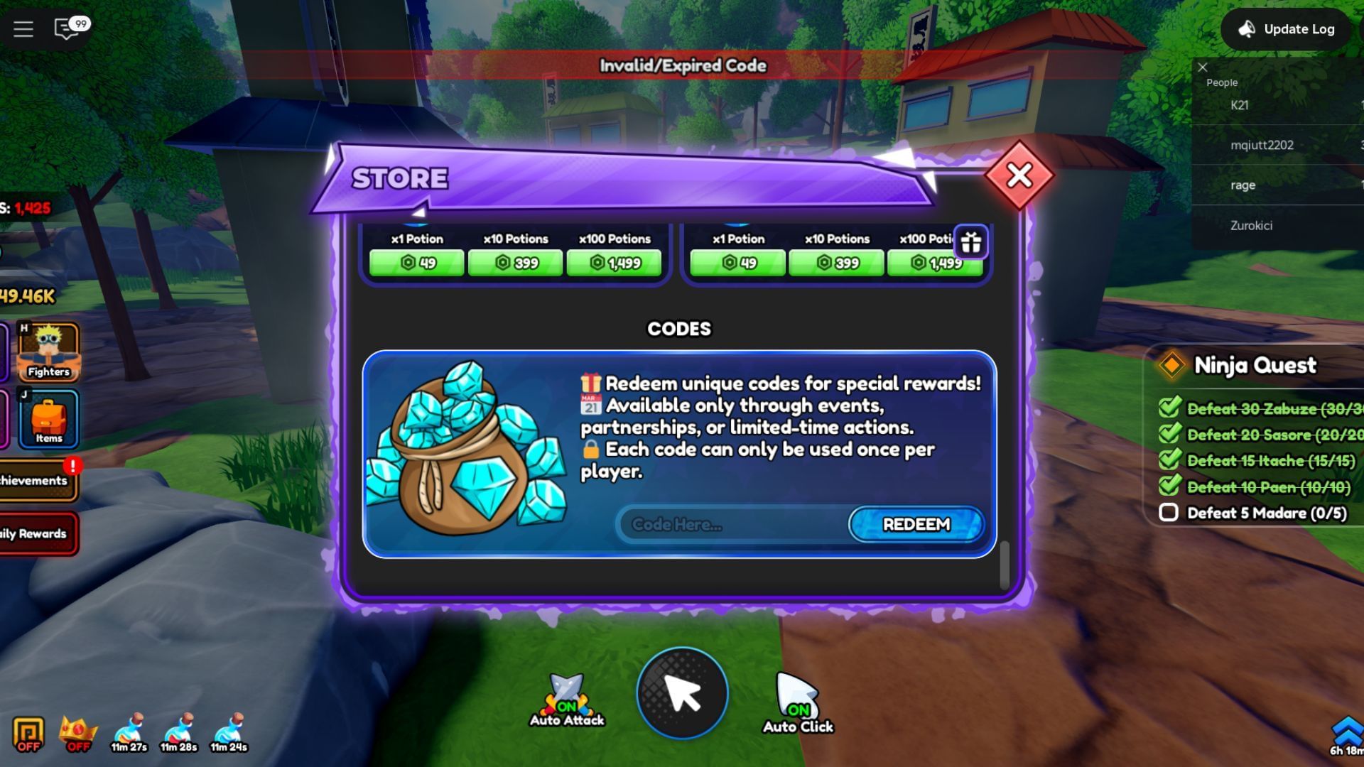 The "Invalid/Expired Code" error message (Image via Roblox)