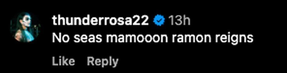 Screengrab of Thunder Rosa&#039;s comment (Image credit: The Beast Mortos&#039; Instagram account)