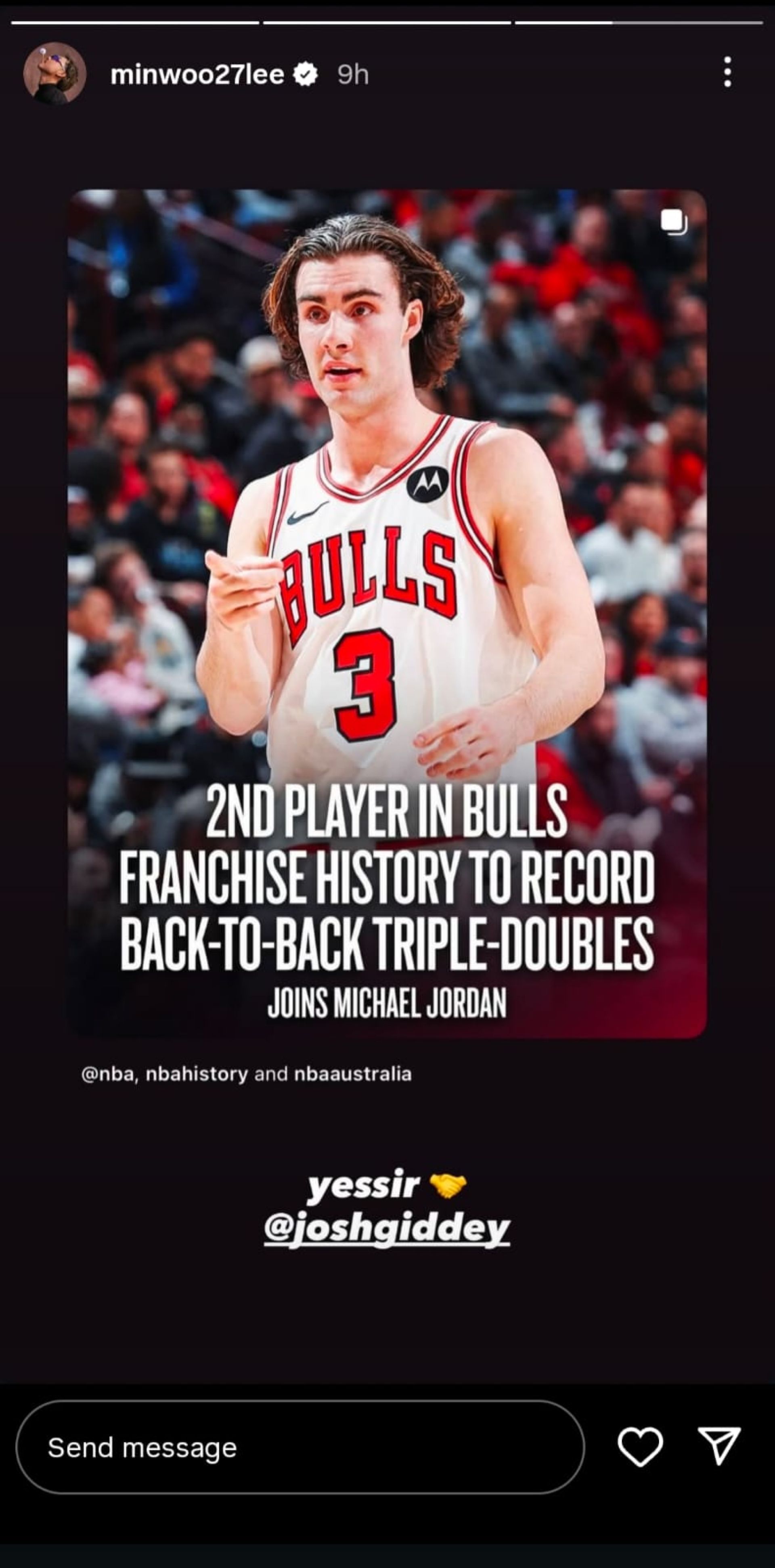 A screenshot taken from Min Woo Lee&#039;s Instagram story (via @minwoo27lee)