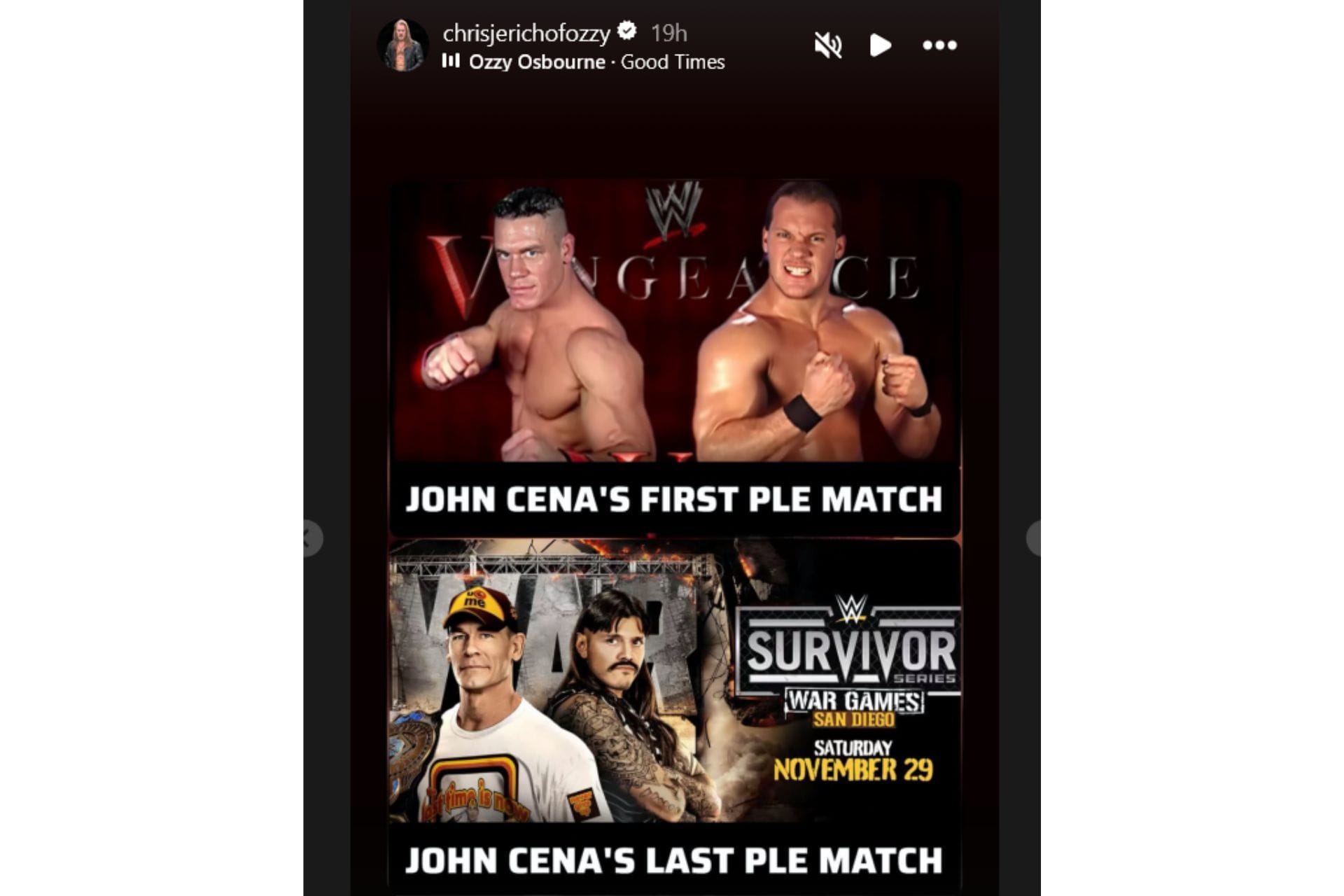 Chris Jericho&#039;s Instagram story about Cena&#039;s first and last PLE match