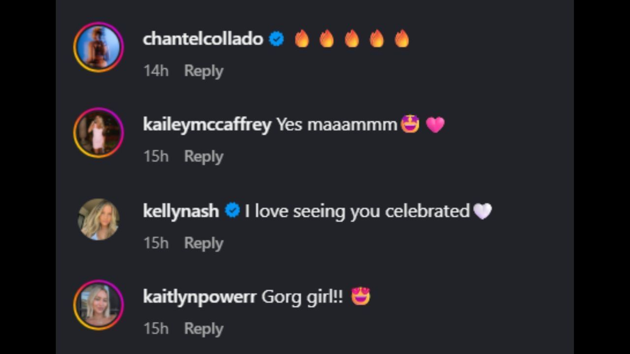 Screenshots of Chantel Collado, Kailey McCaffrey, Kelly Nash and Kaitlyn Power&#039;s comments on Katelynn Hadjopoulos&#039; Instagram post (Images from - Instagram.com/@katelynn_hadjopoulos)