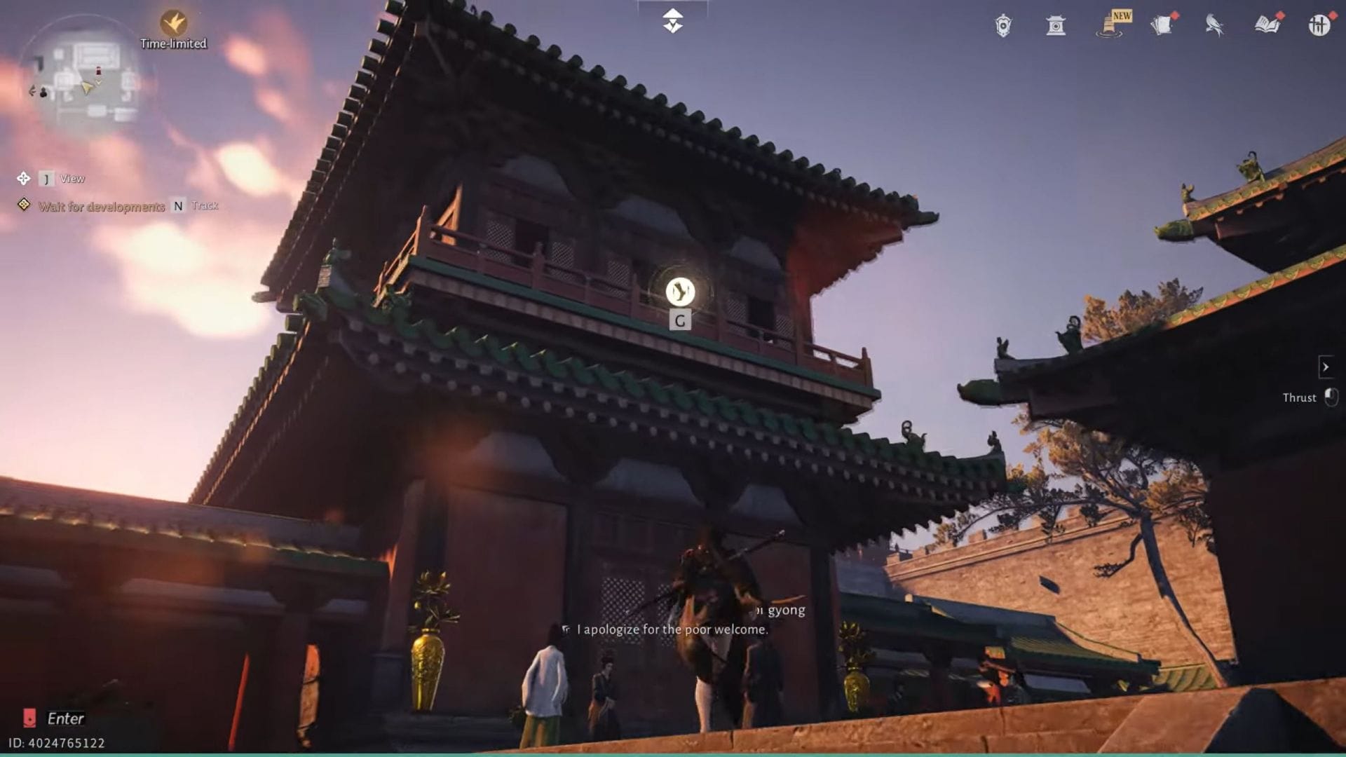 Climb onto this building&#039;s top level and take the stairs to visit the NPC on the floor below (Image via NetEase Games/YouTube: @Em Quang)