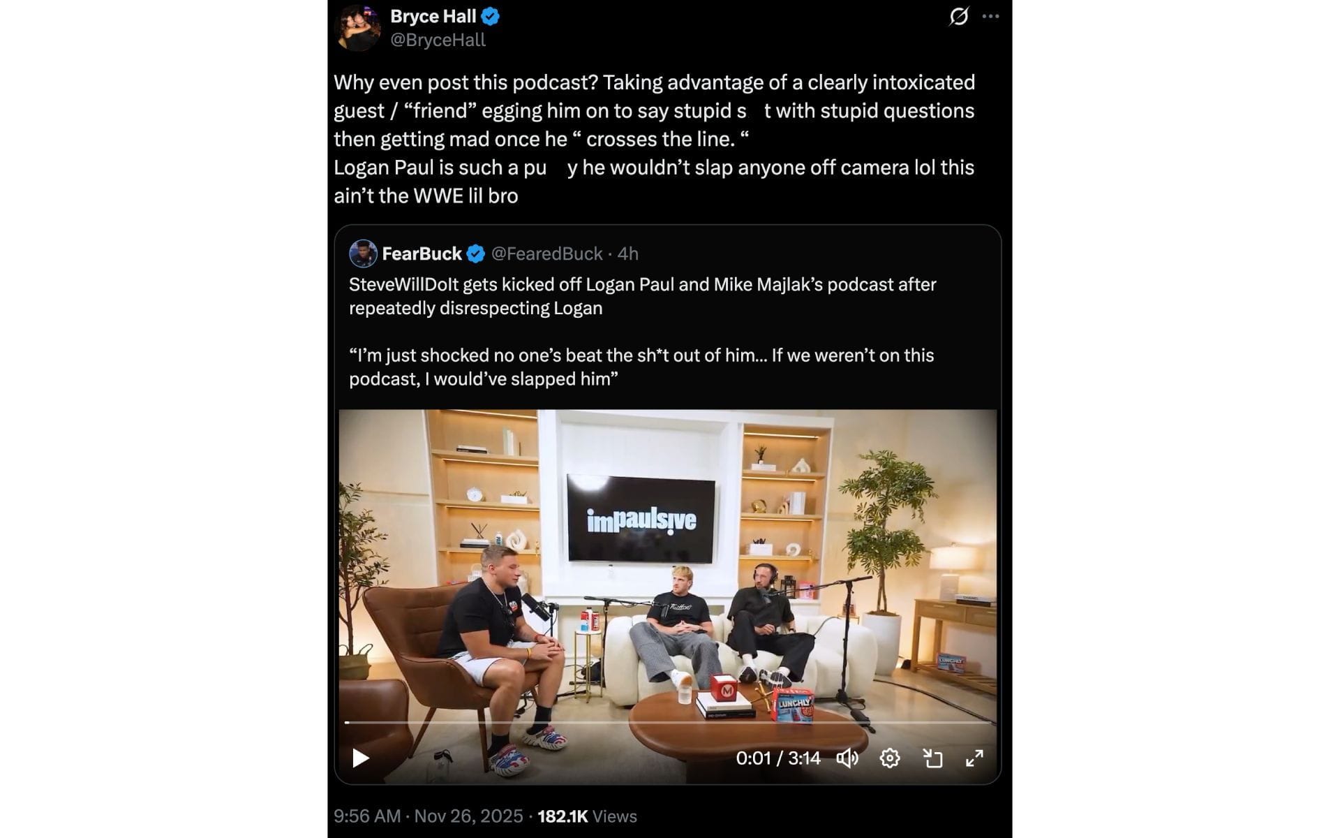 Bryce Hall&#039;s X post (Image via X/@BryceHall)