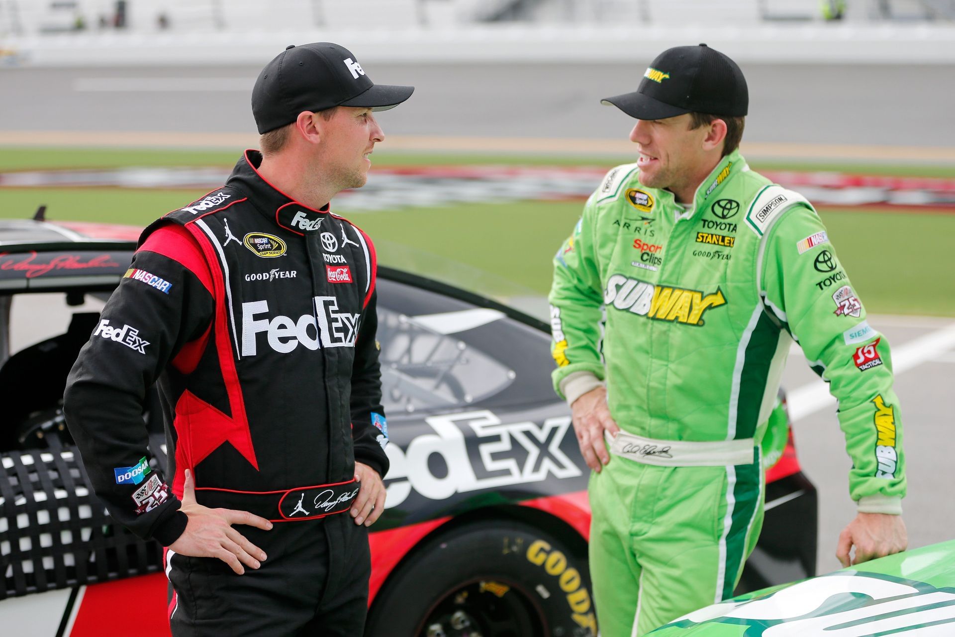 Denny Hamlin and Carl Edwards during the 2016 Coke Zero 400. Source: Getty