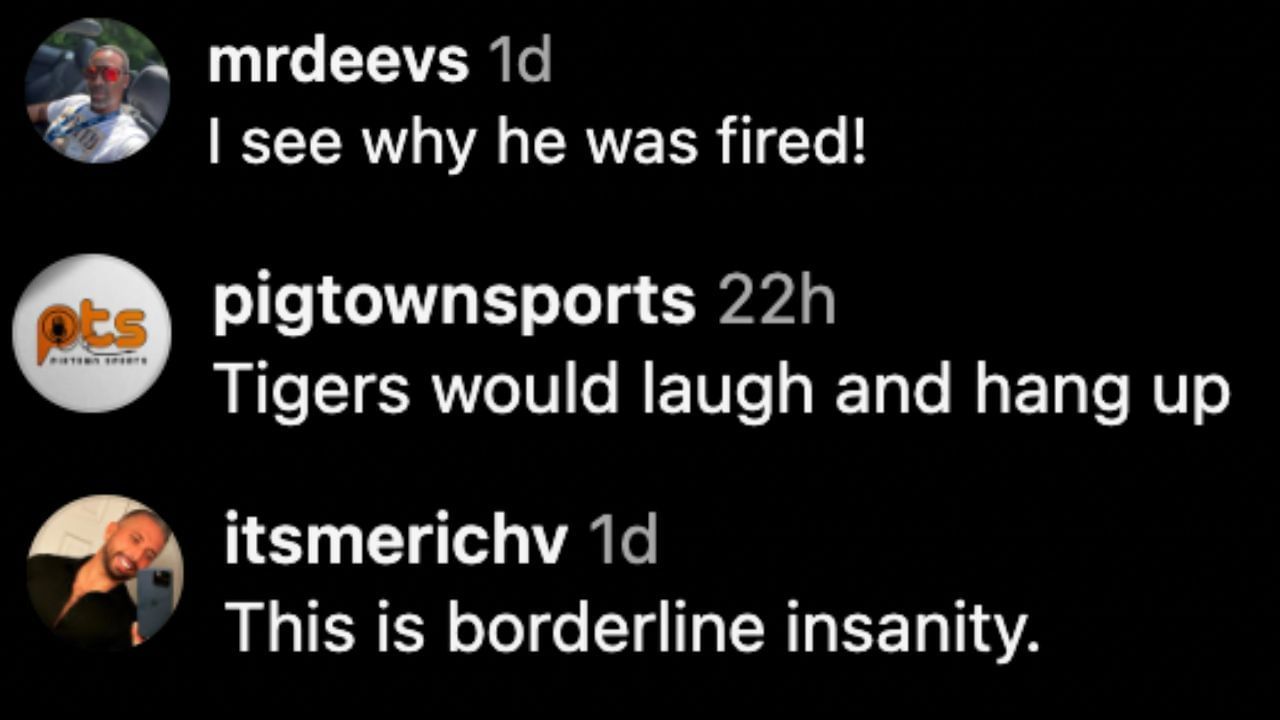 Screenshots of fans&#039; comments on Instagram (Images from - Instagram.com/@mlbnetwork)