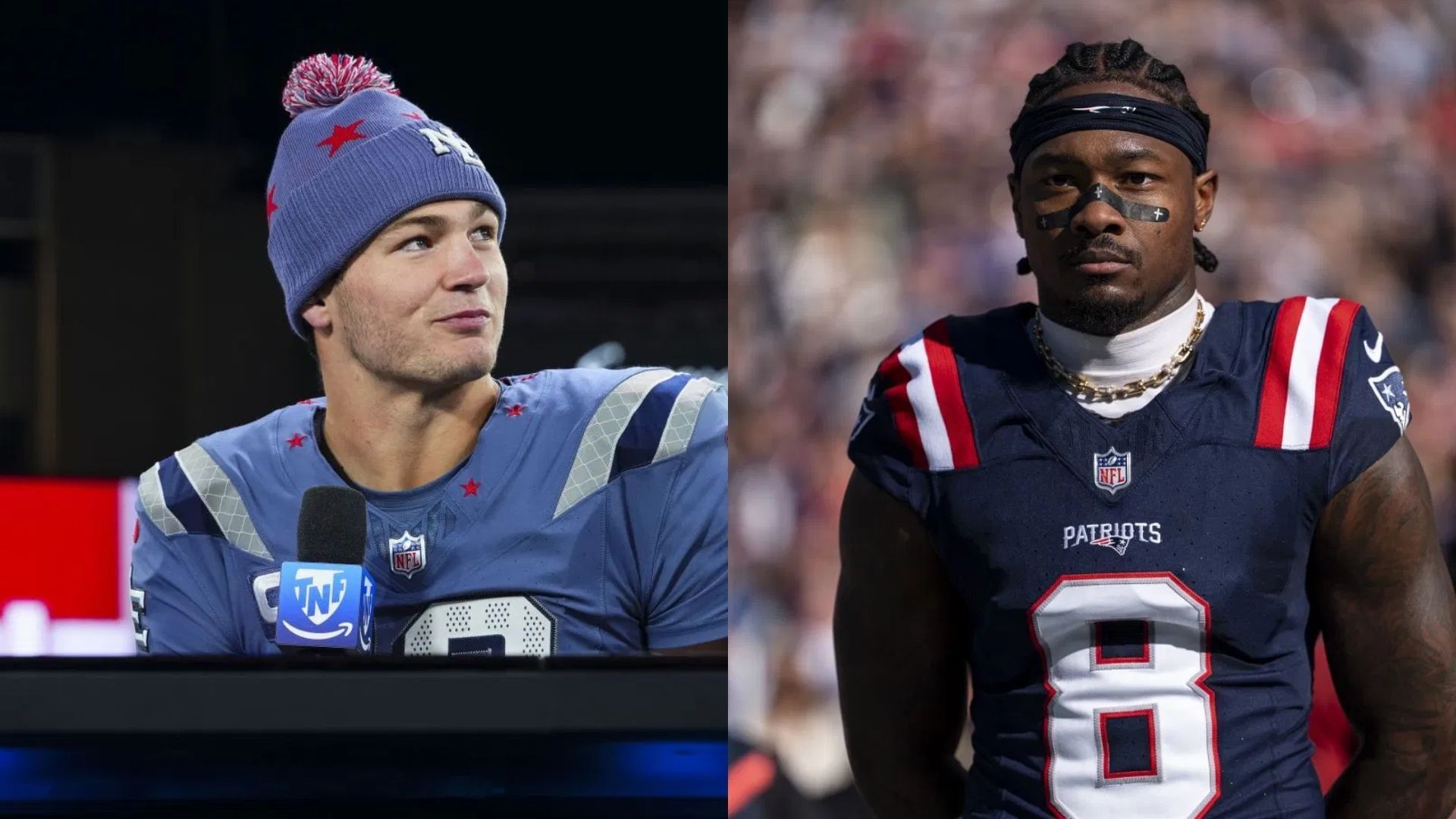 Drake Maye reacts to Stefon Duggs