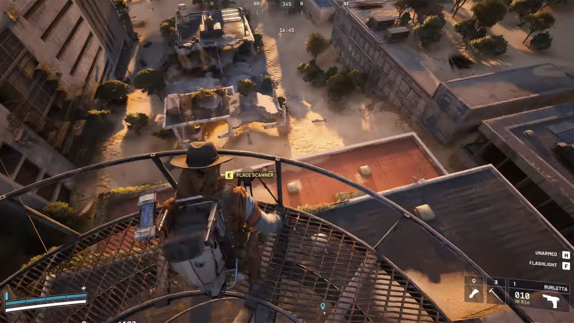 Kovová plošina na nápisu Galleria na střeše v Buried City (obrázek přes Embark Studios)