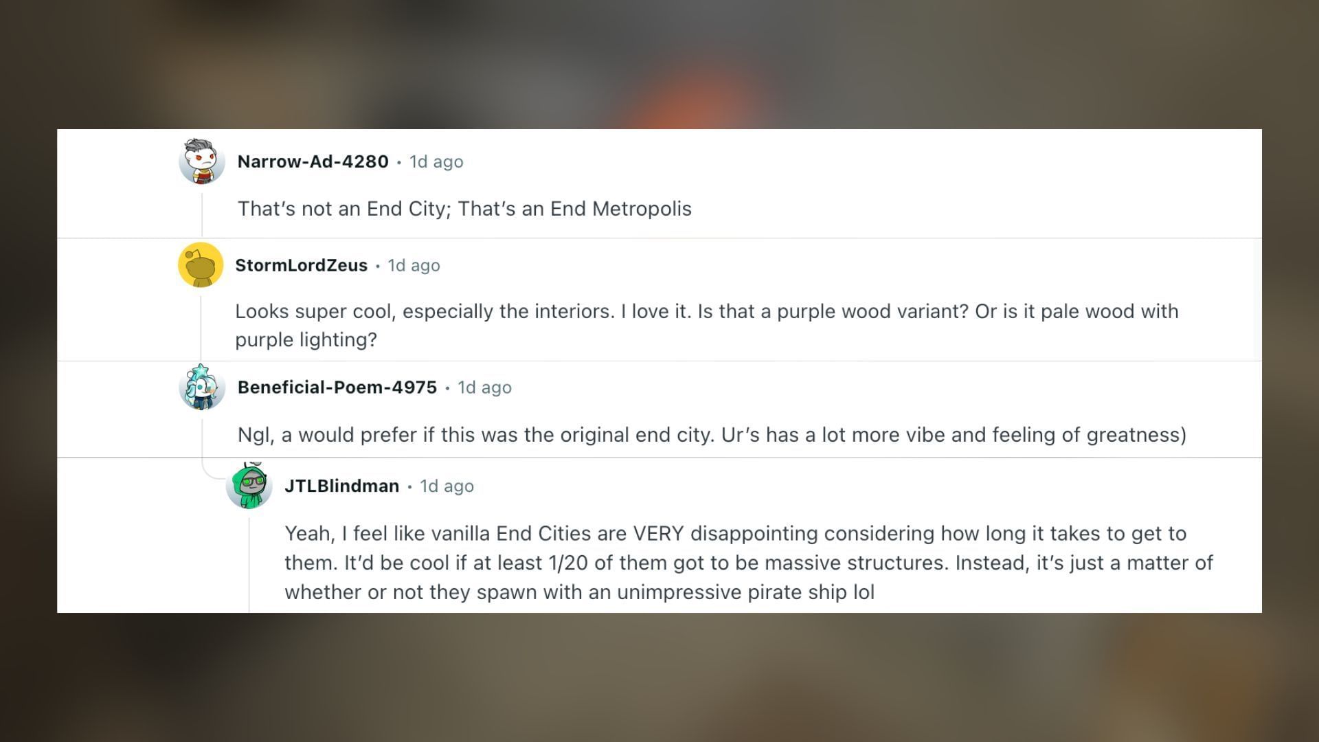 Redditors react to the End city build (Image via Reddit)